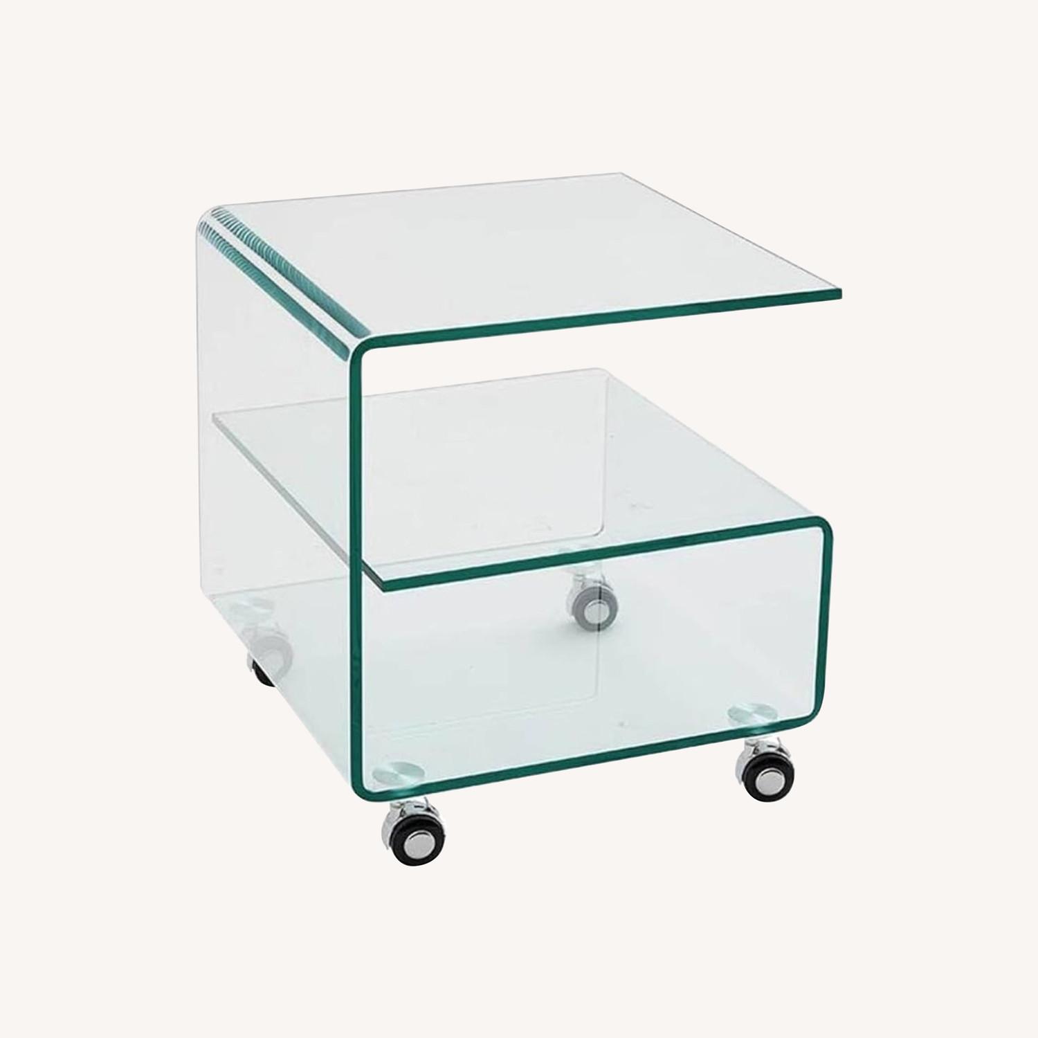 Bent Glass Side Table with Wheels - image-7