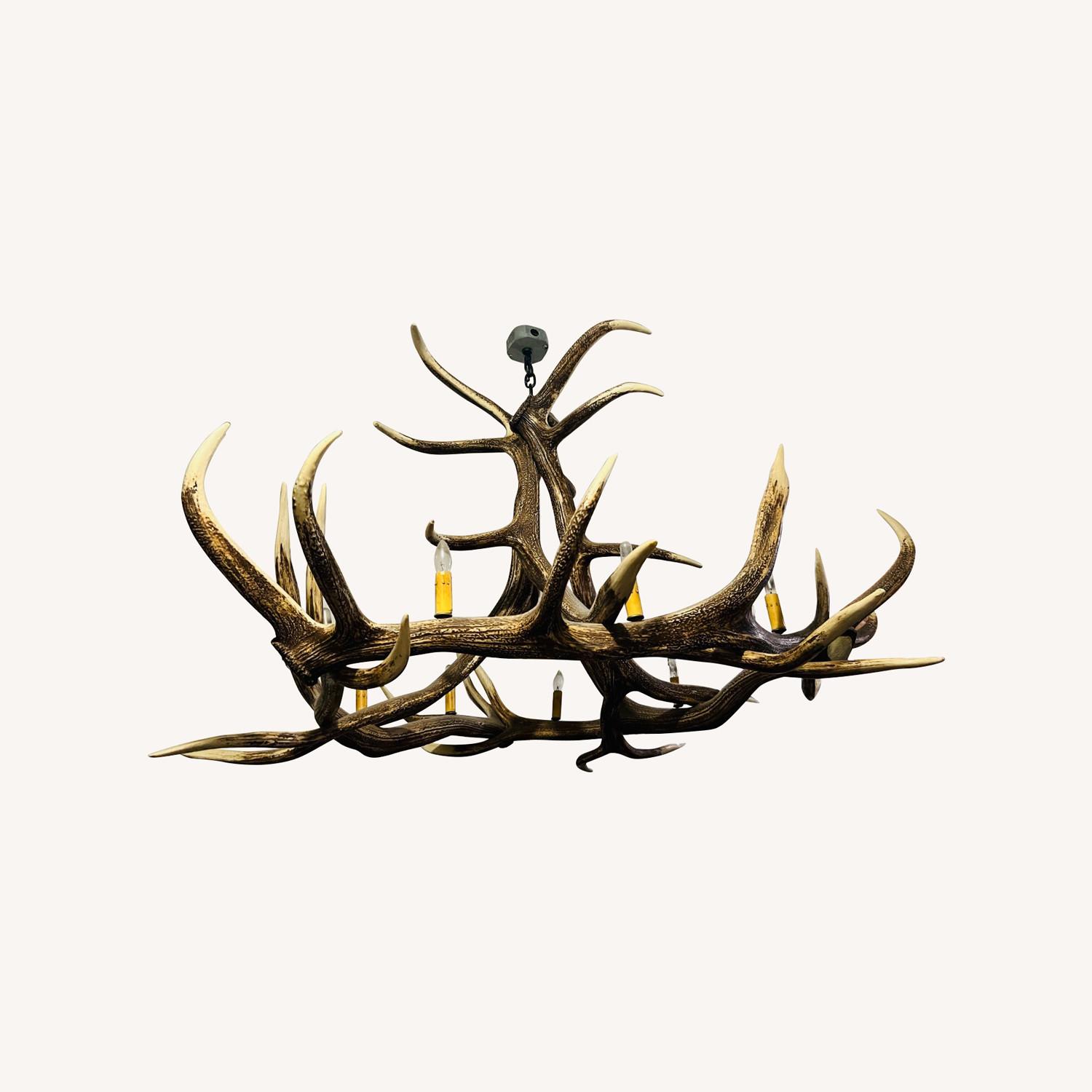 Rare 6 Antler Elk Chandelier - Vint. Ceiling Light - image-0