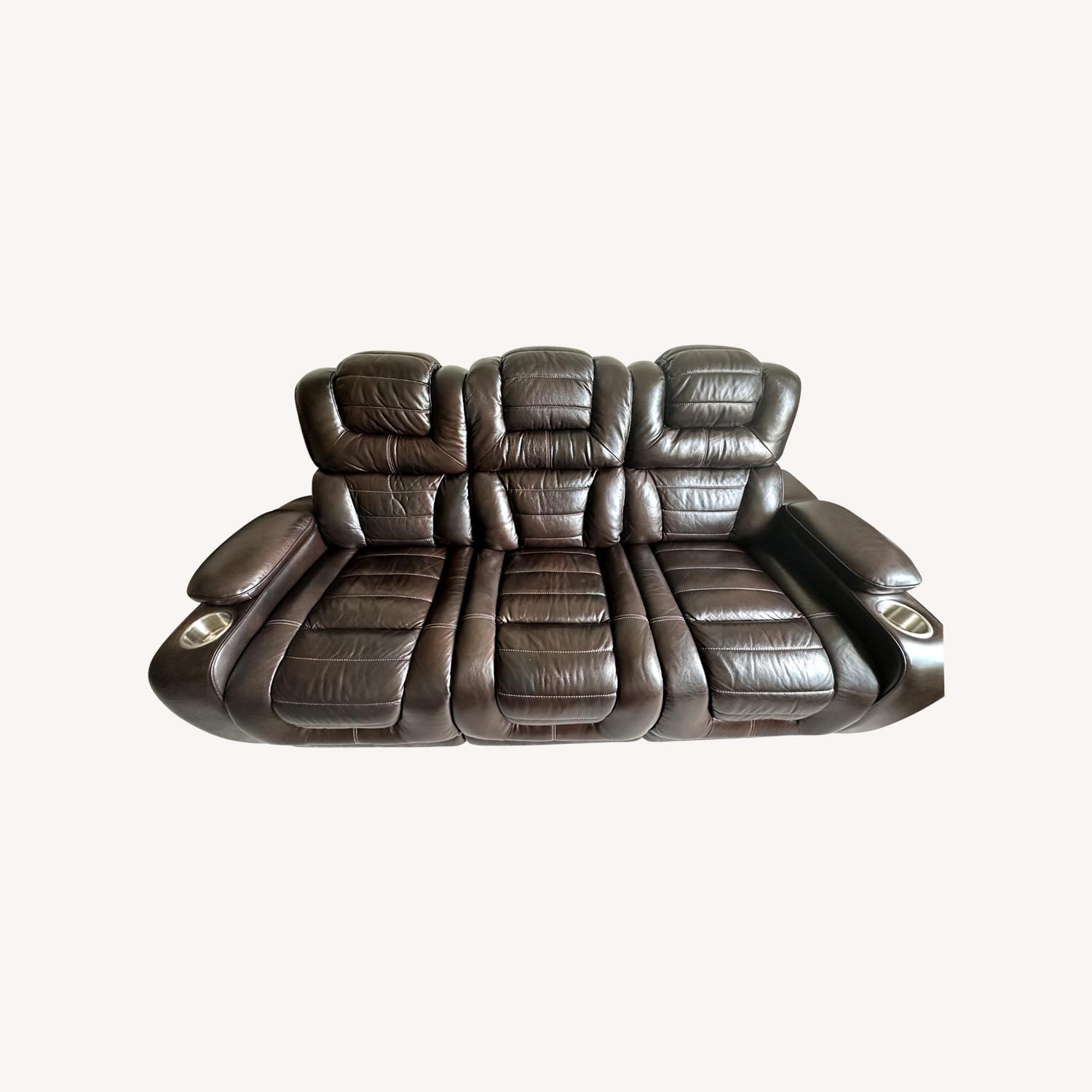 Raymour & Flanigan Recliner Sofa with Power Headrest - AptDeco