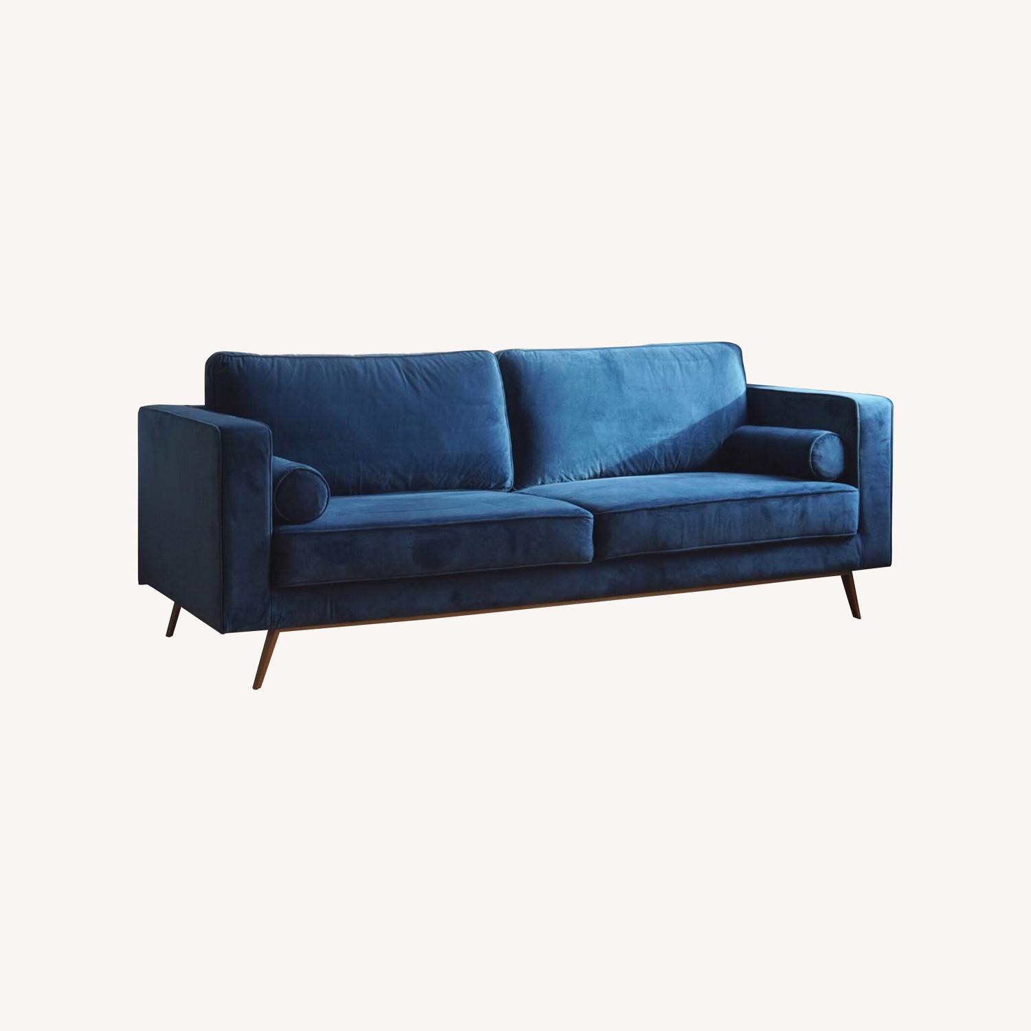 Mid Century Modern Sofa in Navy Blue Velvet - image-5
