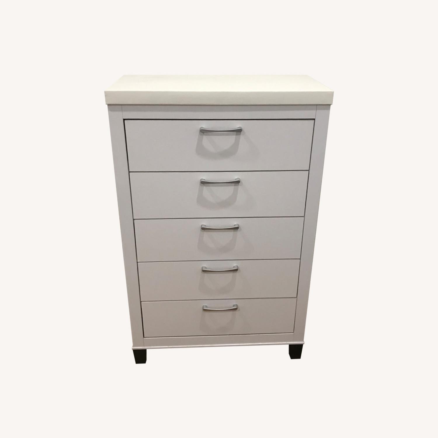 ABC Carpet and Home White 5 Draw Dresser with Leather Trim - AptDeco