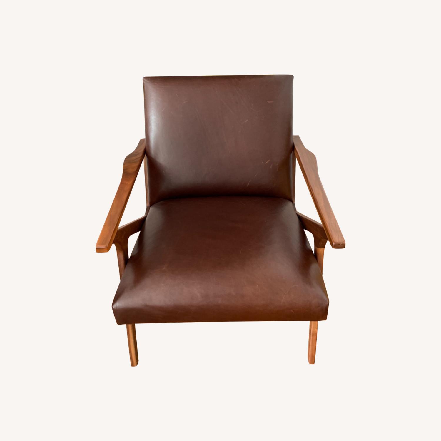 Cavett Leather Walnut Wood Frame Accent Chair - image-0