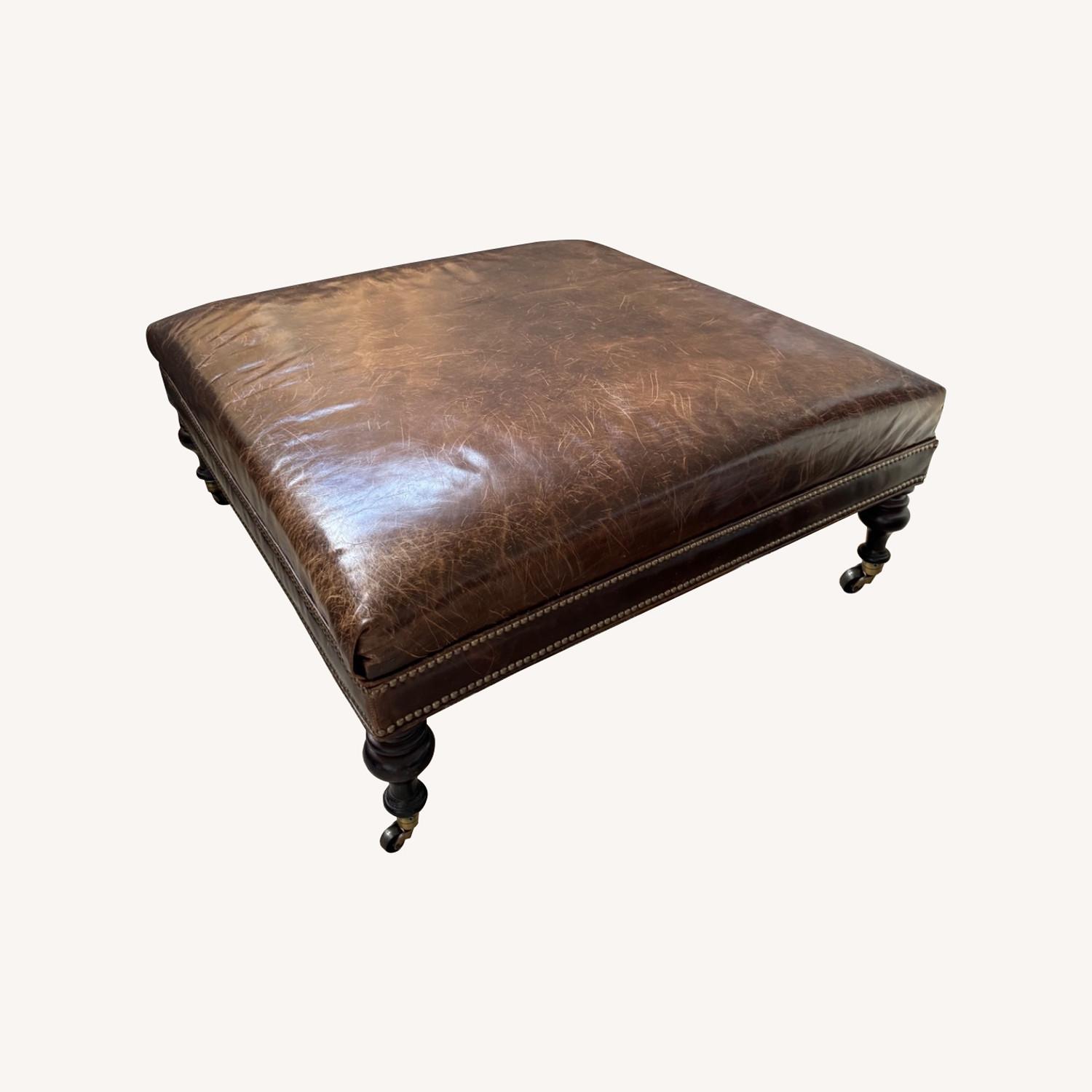 Restoration Hardware Large Leather Square Ottoman - image-0