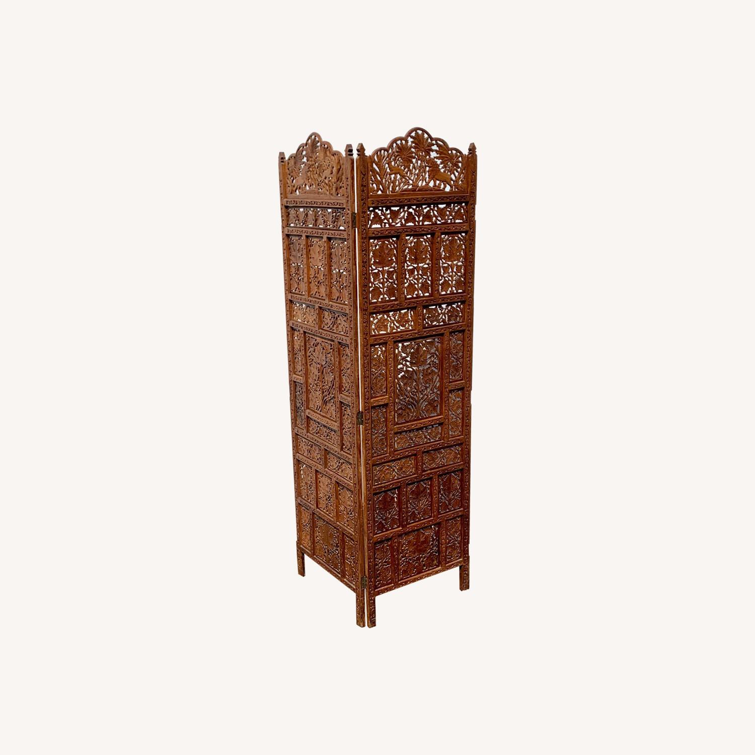 Vintage Carved Wooden Screen Room Divider - image-0