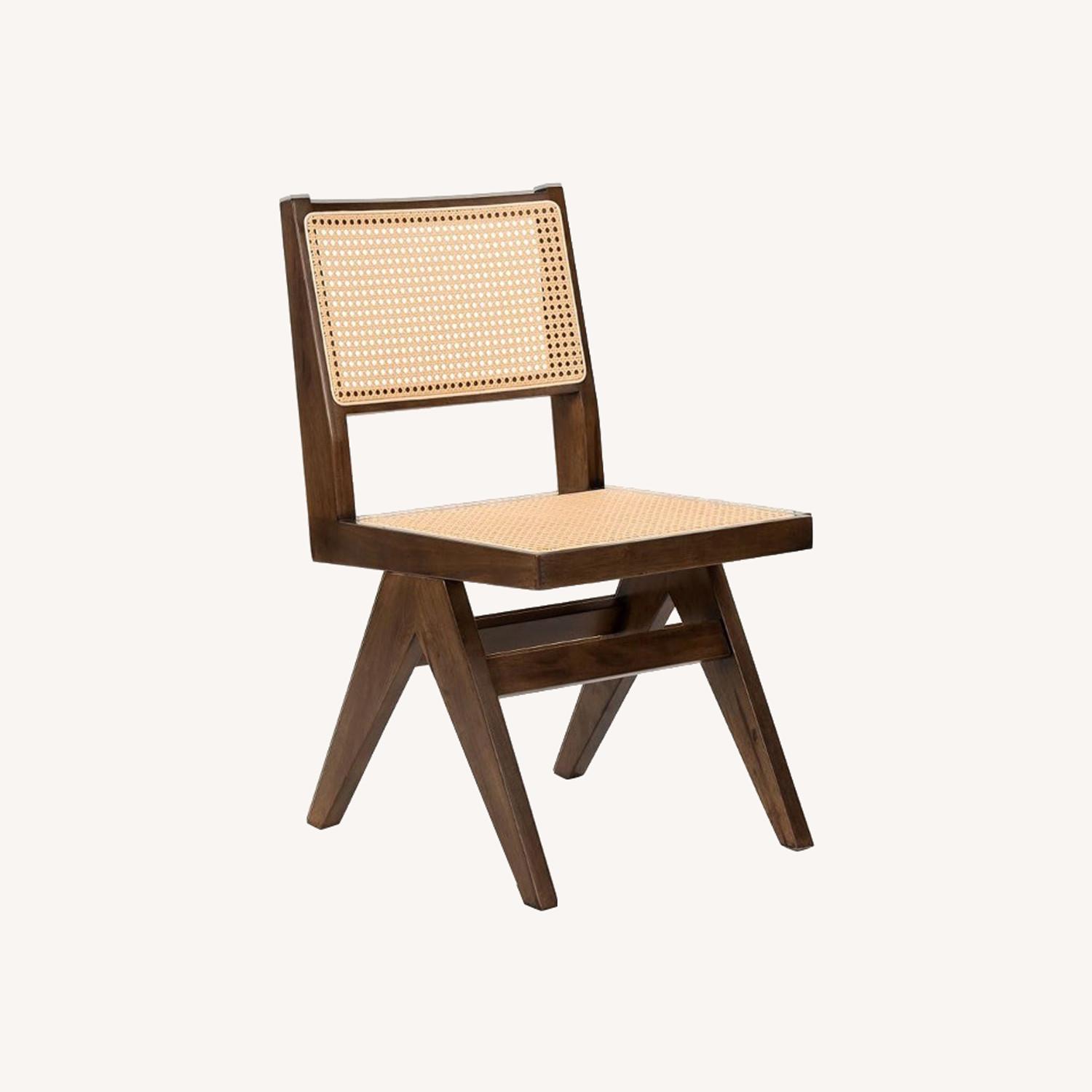 Armless Walnut Rattan Dining Chairs - AptDeco