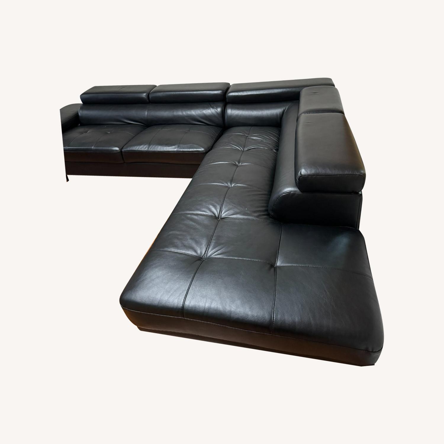 Bob's Discount Faux Black Leather Sofa - image-0