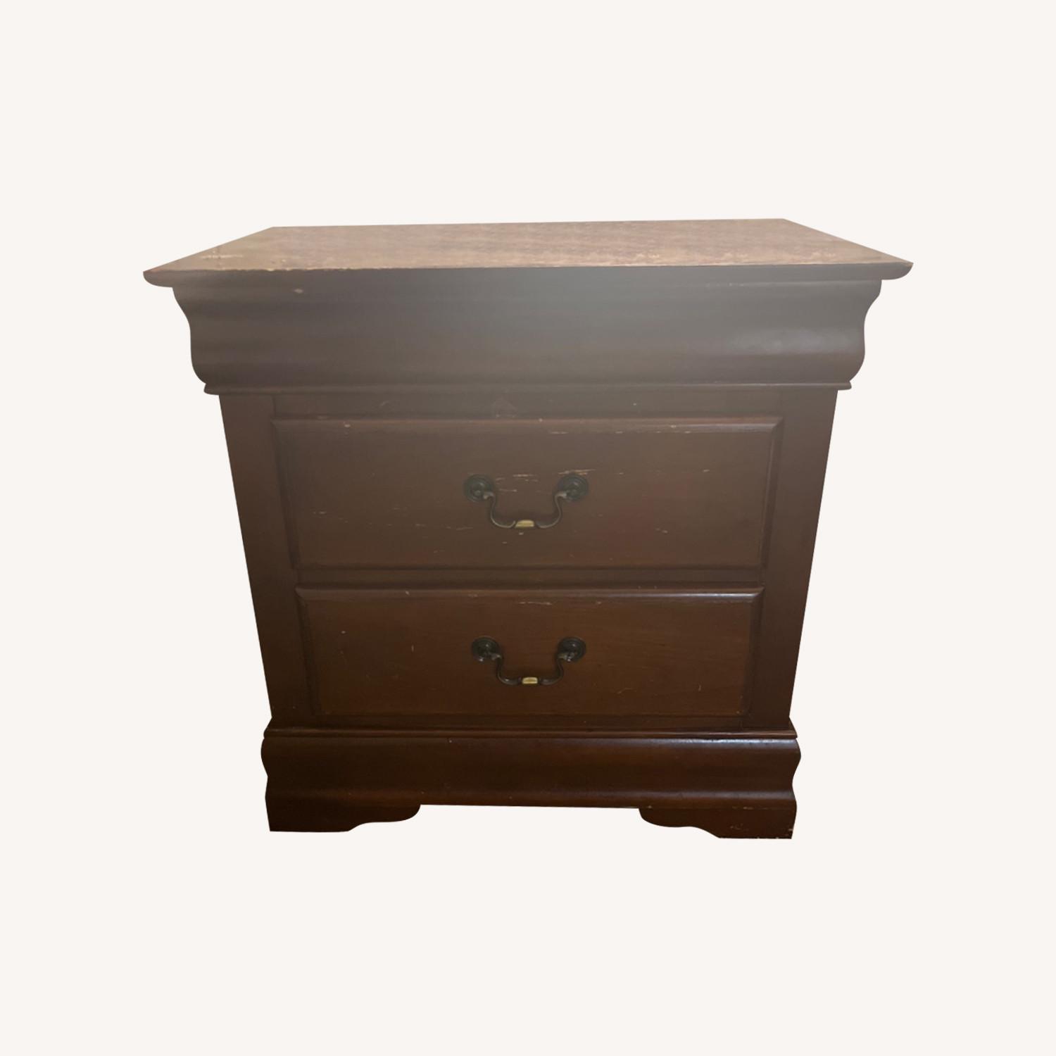 Vintage Wood 2 Drawer Nightstand - image-0