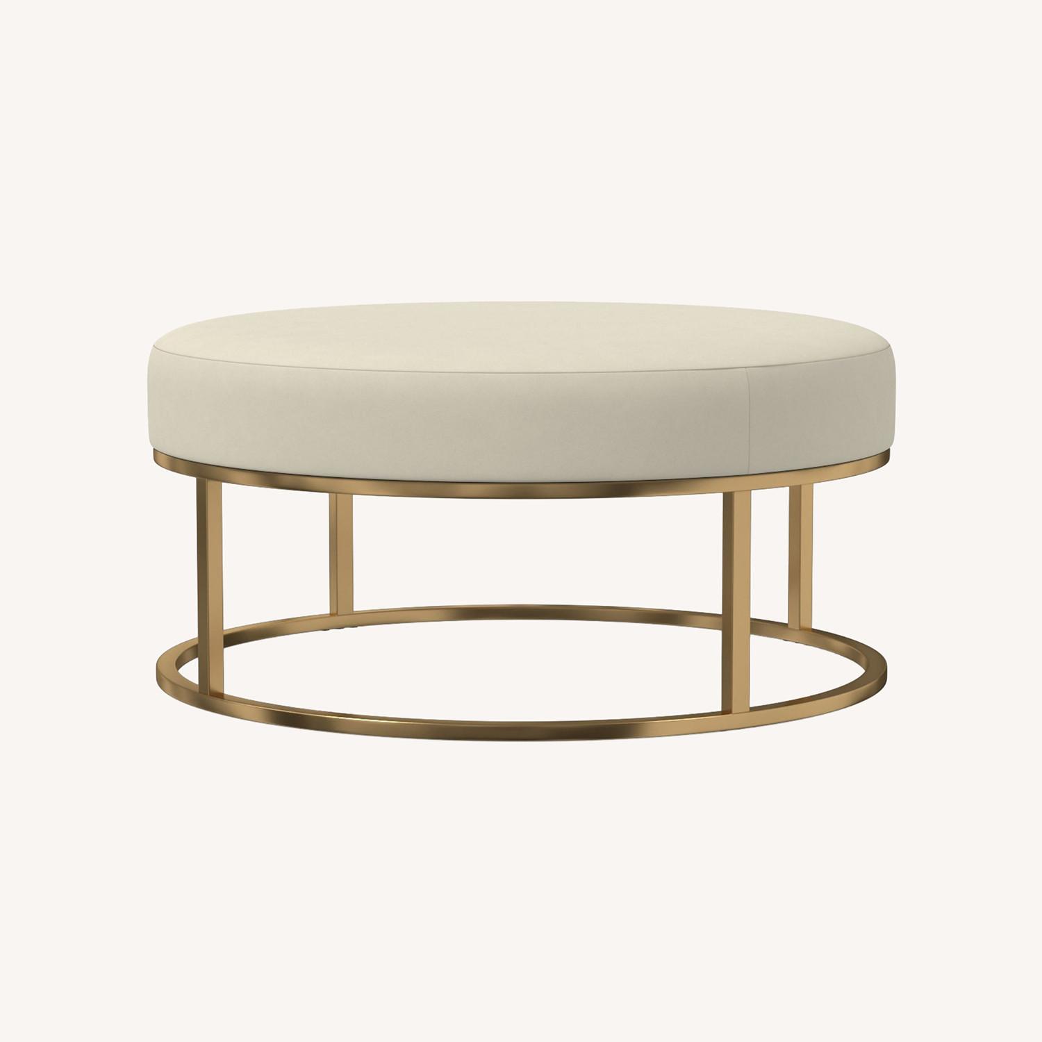 West Elm Box Frame Round Leather Ottoman - image-0