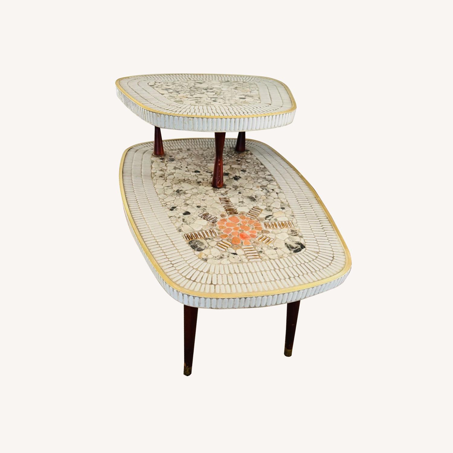 Mid Century Tiered Tile Top End Table - image-0
