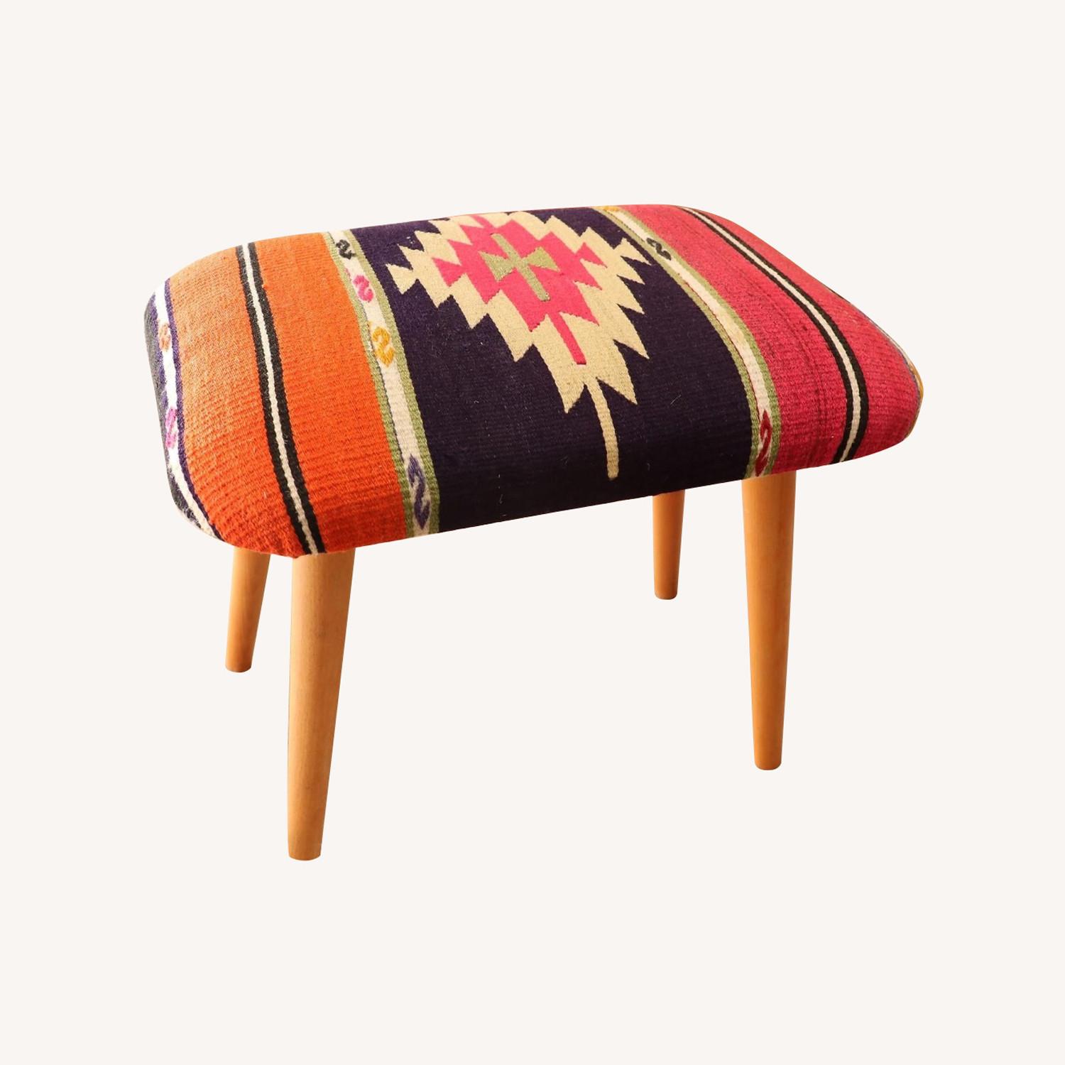 KILIM COUTURE Mid-Century Kilim Ottoman Stool - image-0