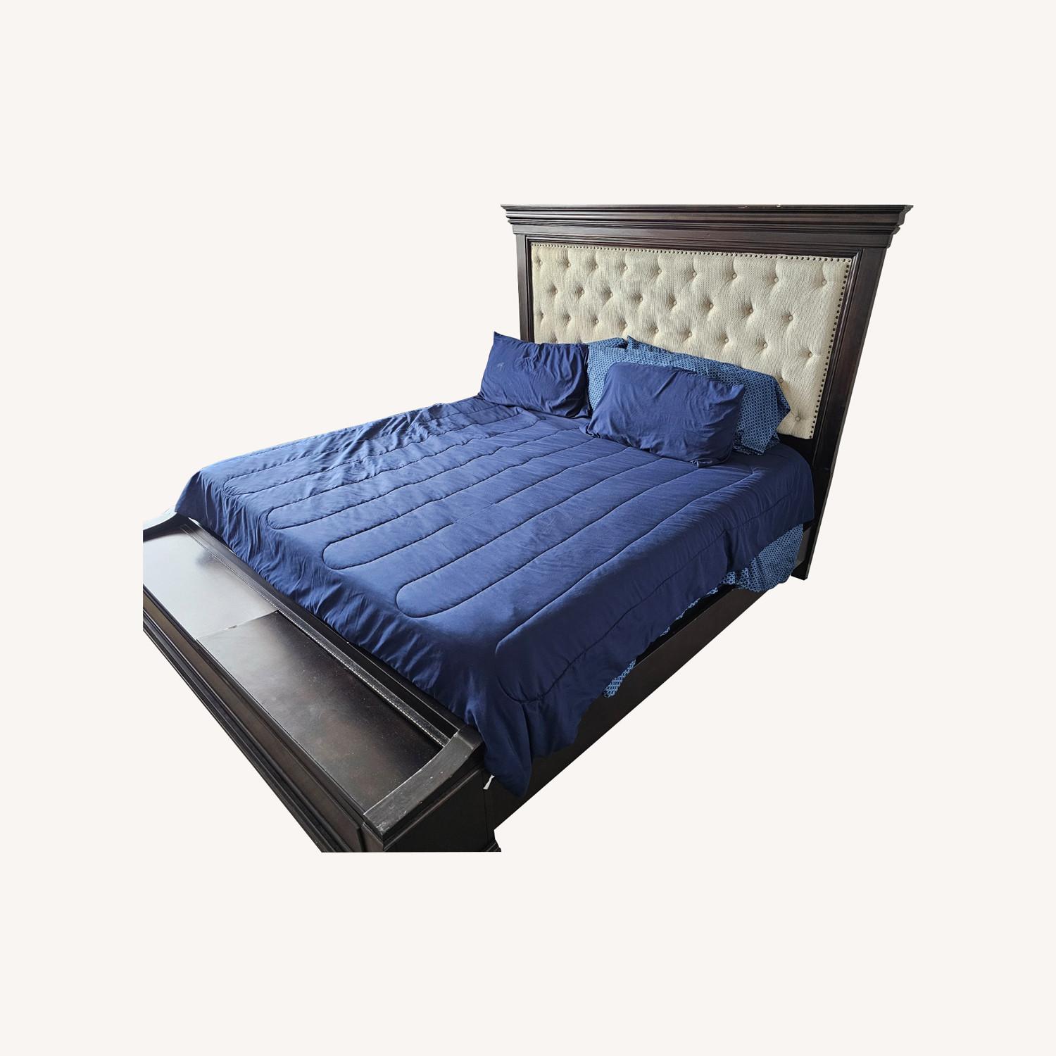 King Panel Storage Bed with Upholstered Headboard - image-0