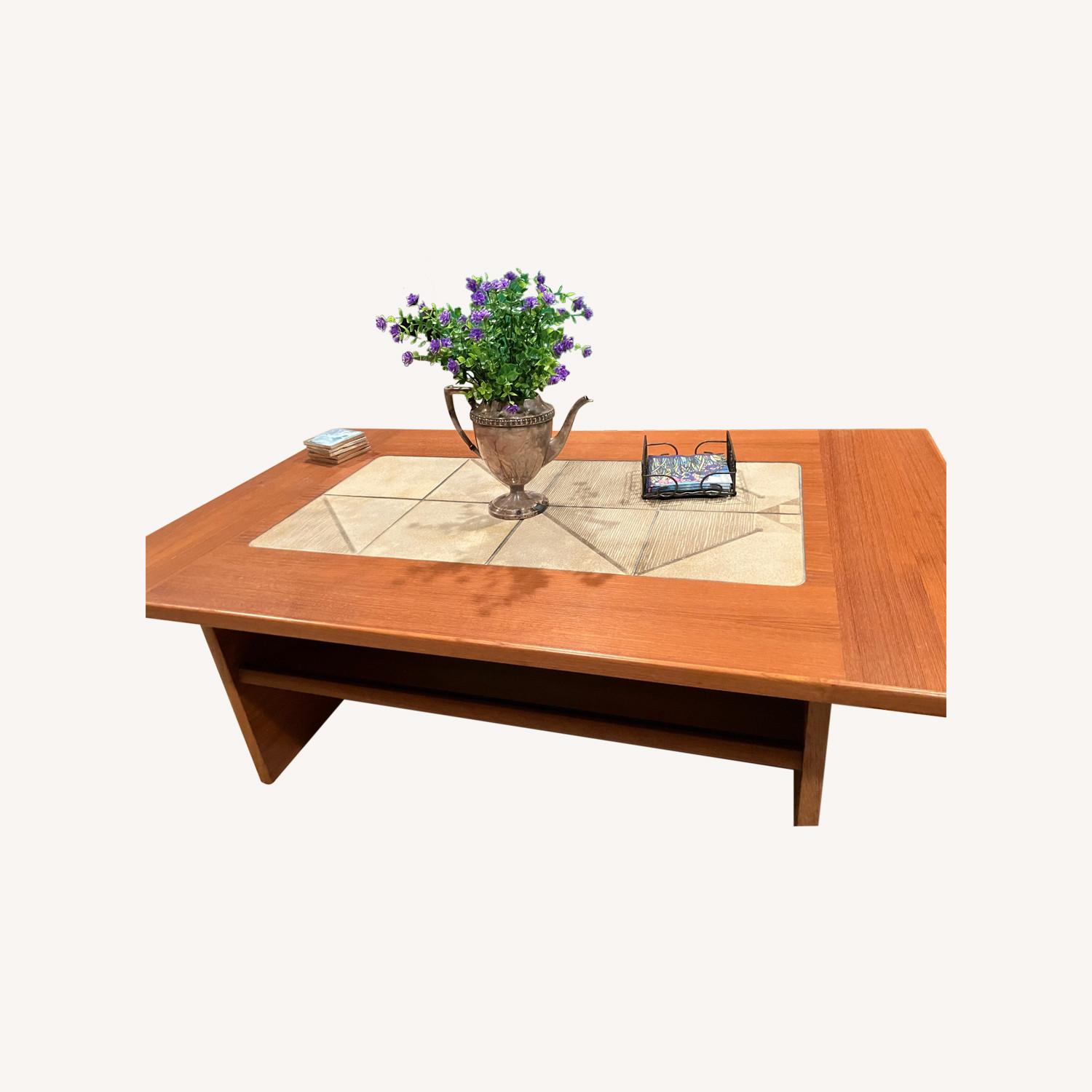 Teak Coffee Table with Inset Decorative Tiles - image-0