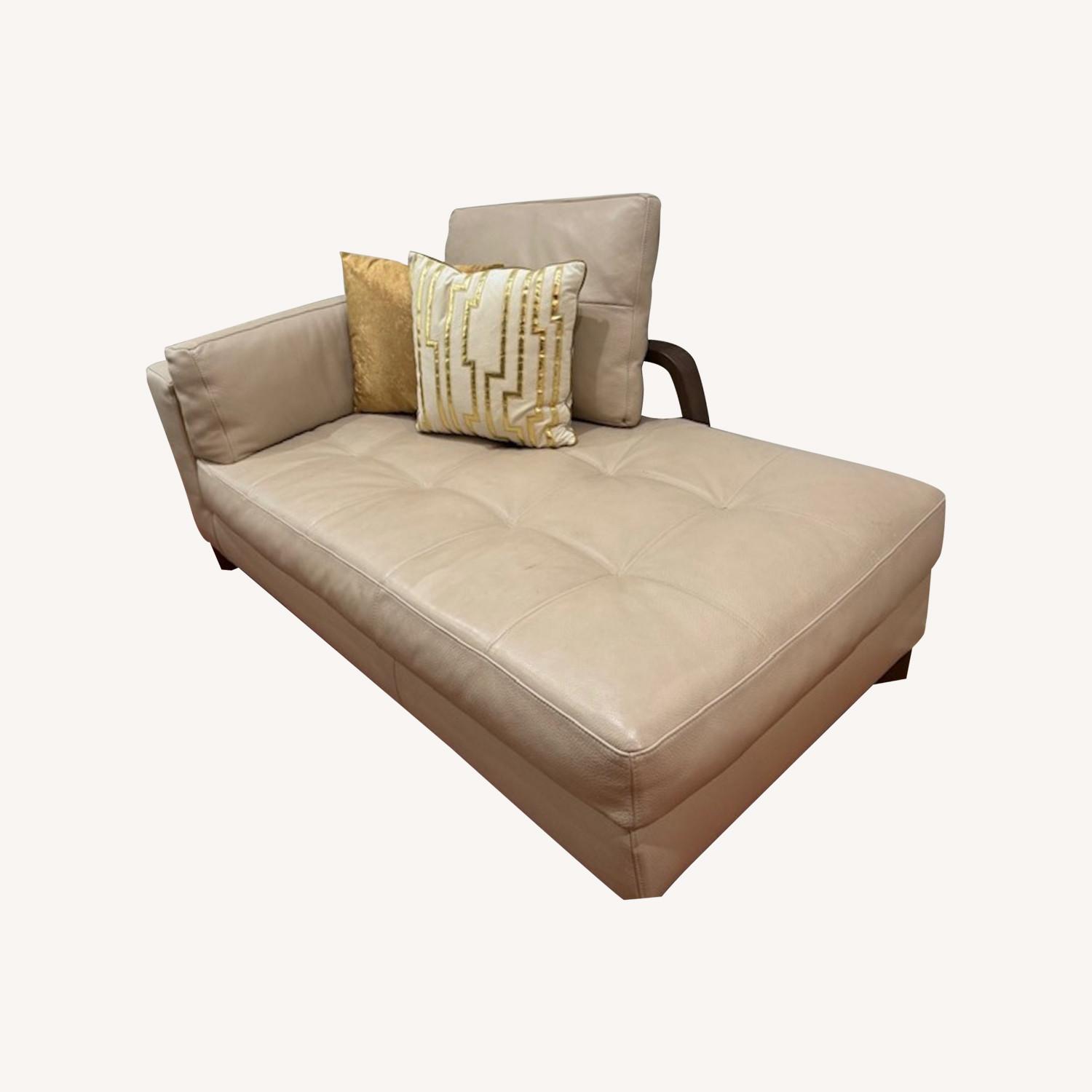 Natuzzi Beige Leather Chaise Lounge - image-0