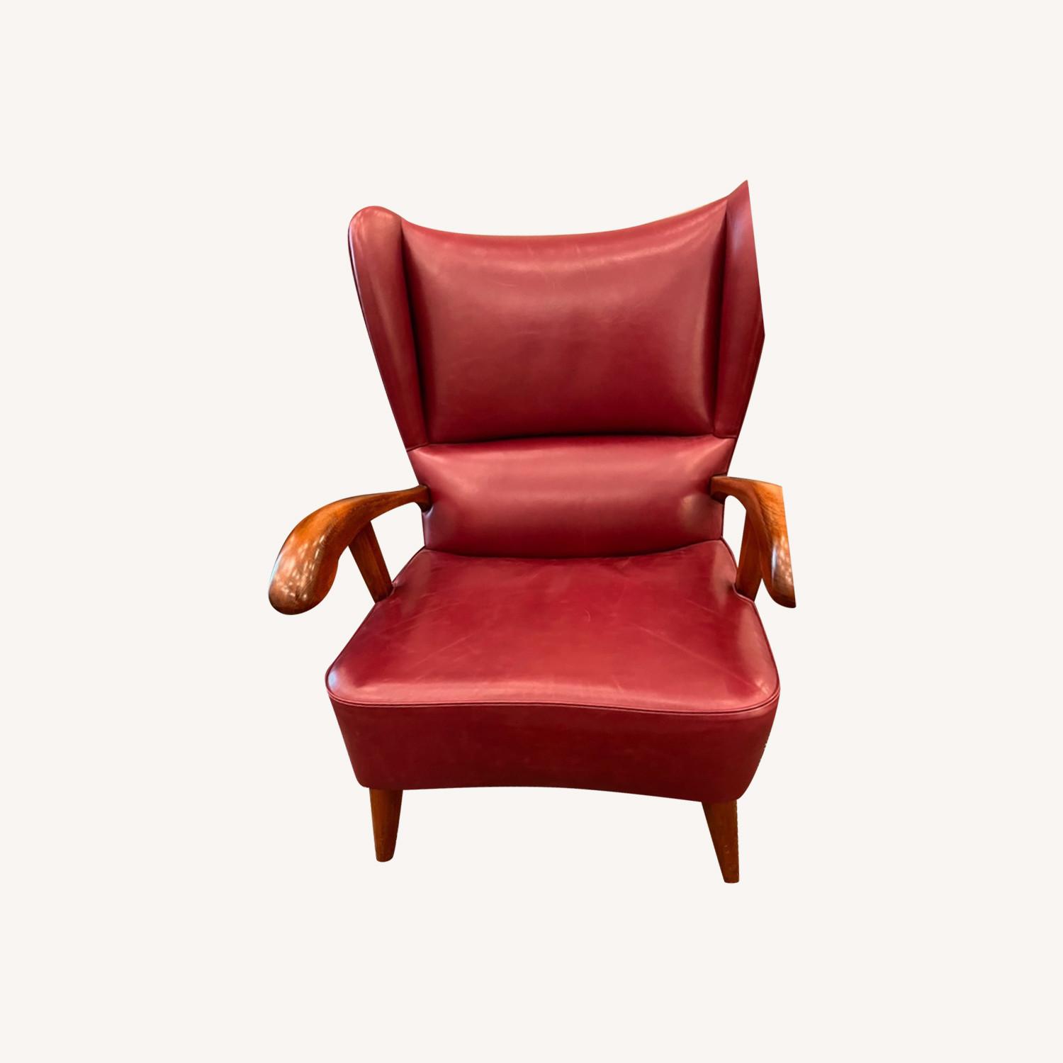 Mid-Century Modern Red Leather Lounge Chair - image-0