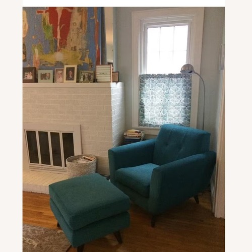 Used Joybird Hughes Cravery Green Fabric Ottoman for sale on AptDeco