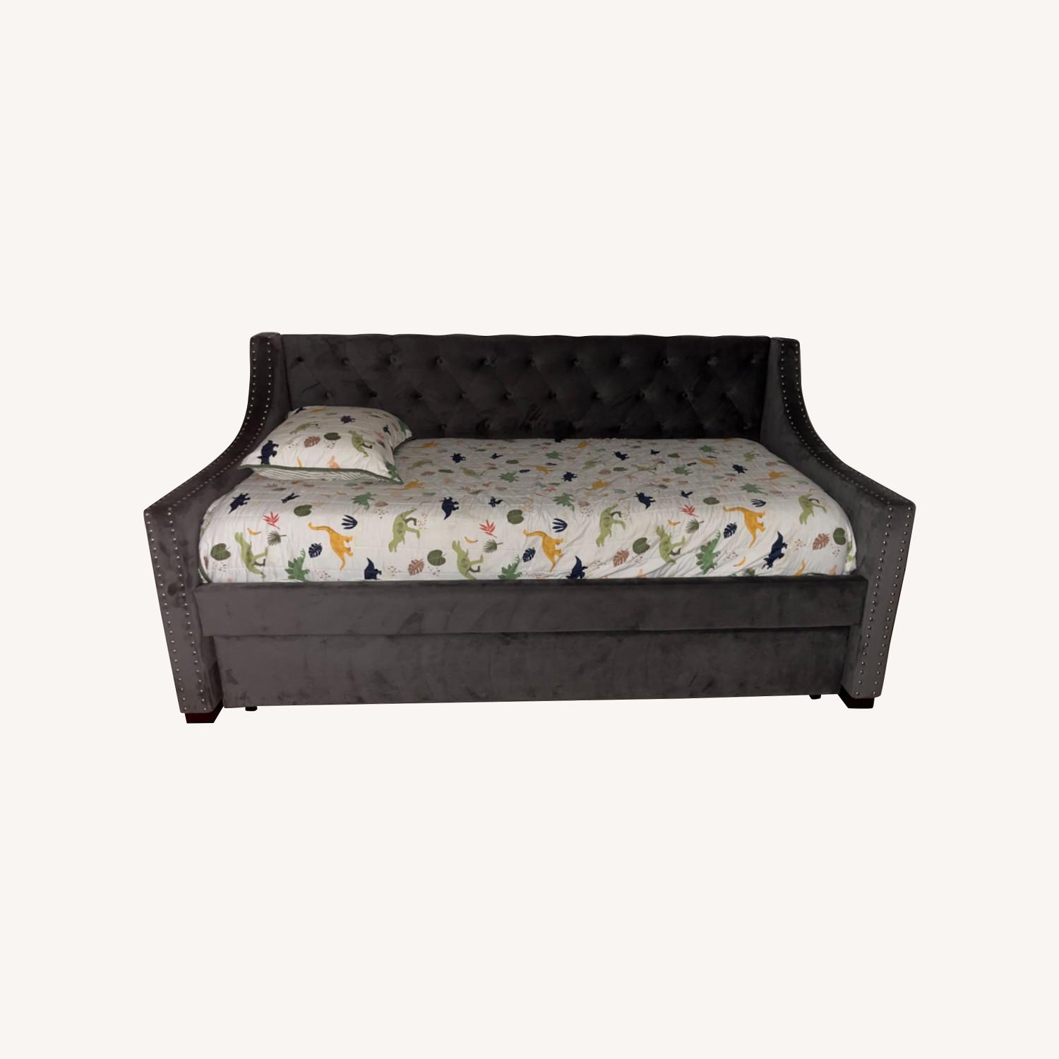 Twin Gray Upholstered Daybed with Twin Trundle - image-0