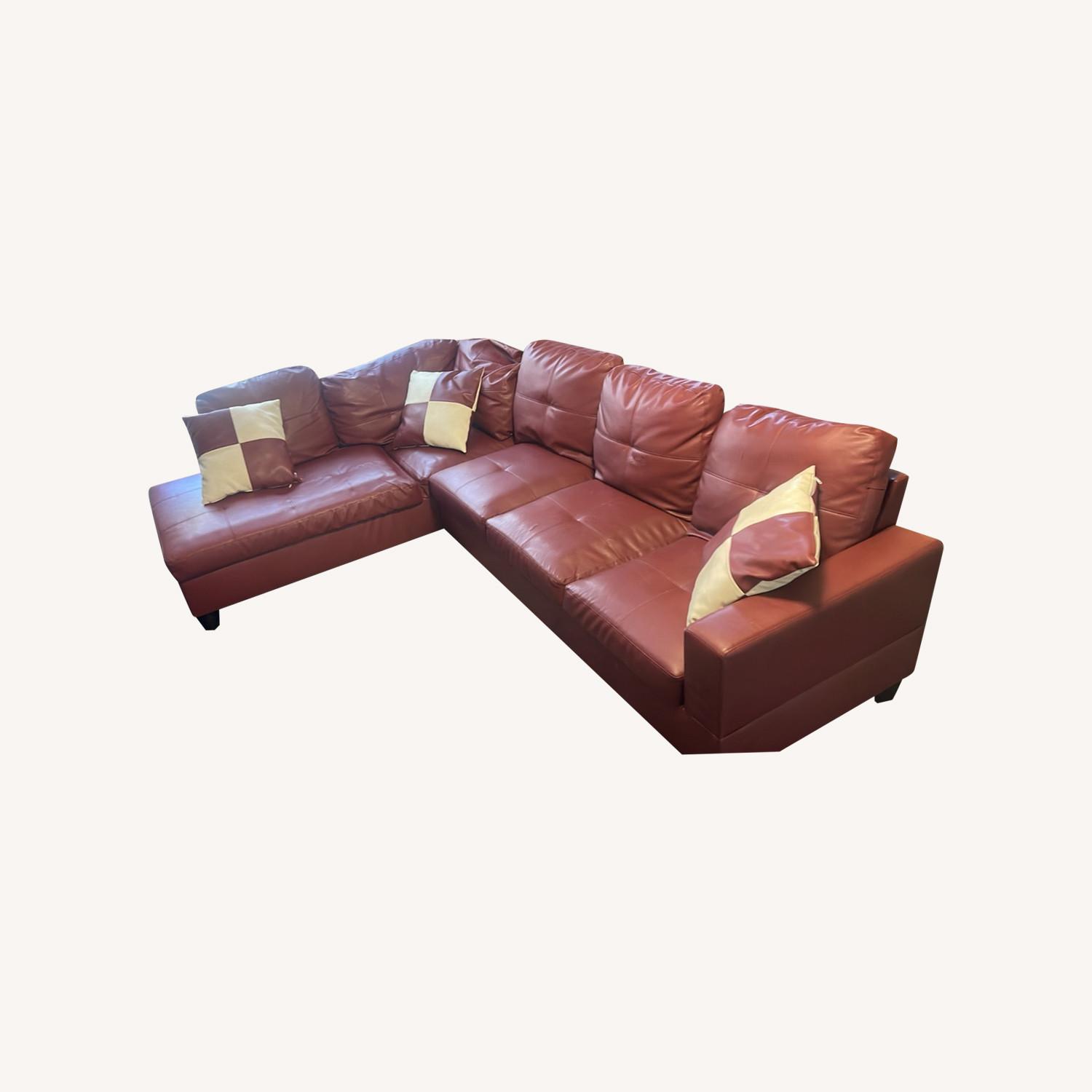 Burgundy and White Sectional Leather Sofa - image-0