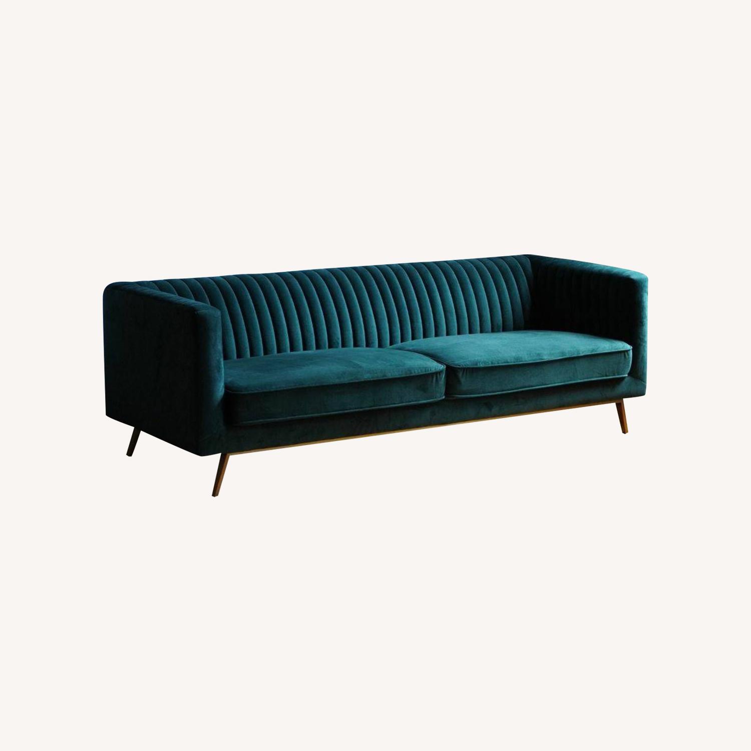 Modern Art Deco Sofa in Evergreen Velvet - image-6
