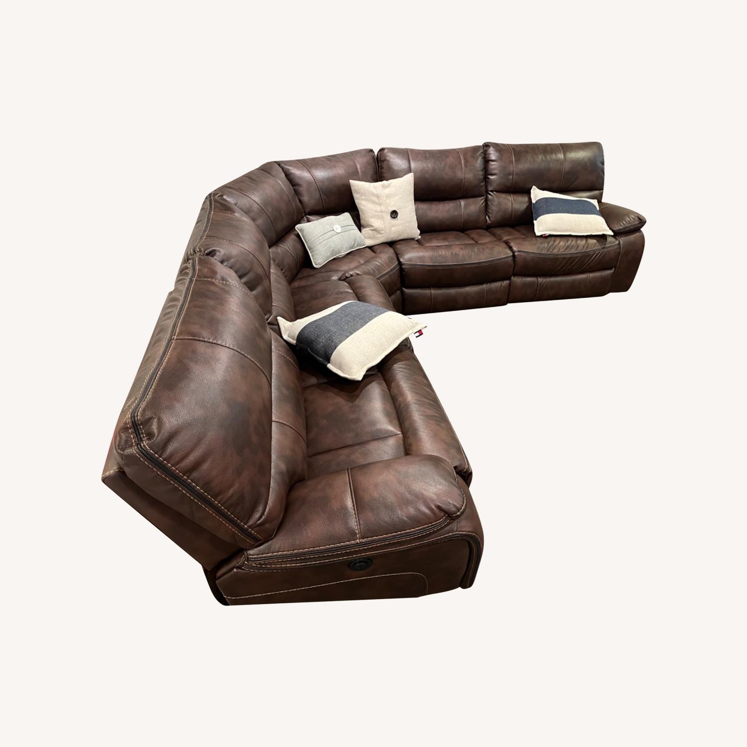 Brown Leather Sectional W Automated Recliner - image-5