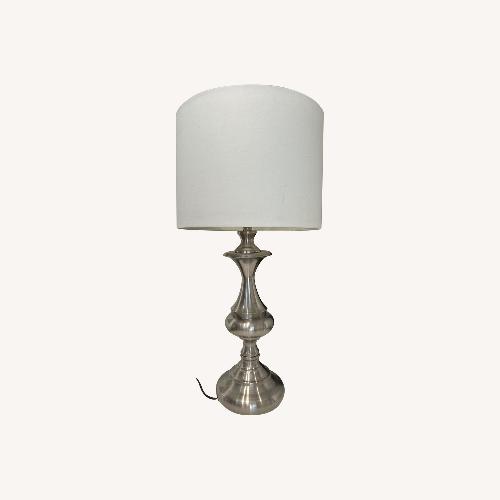 Used Classic Brushed Nickel Lamp with Drum Shade for sale on AptDeco