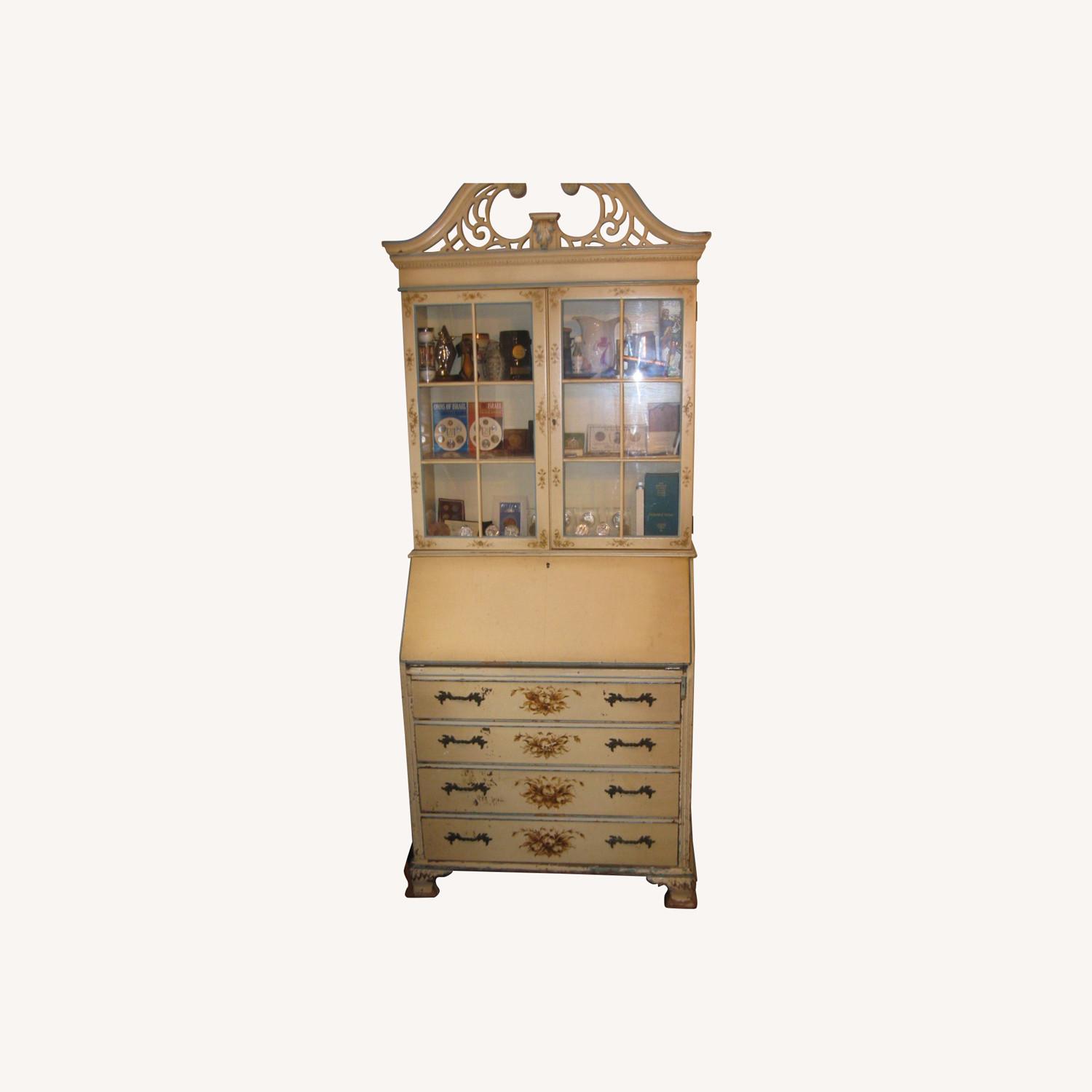 Painted Antique Secretary Desk with Hutch - image-0