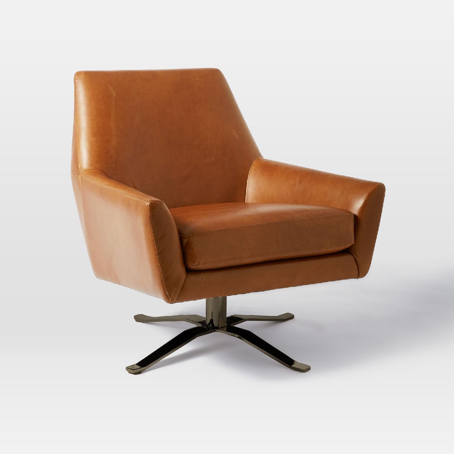 West Elm Lucas Leather Swivel Chair - image-6