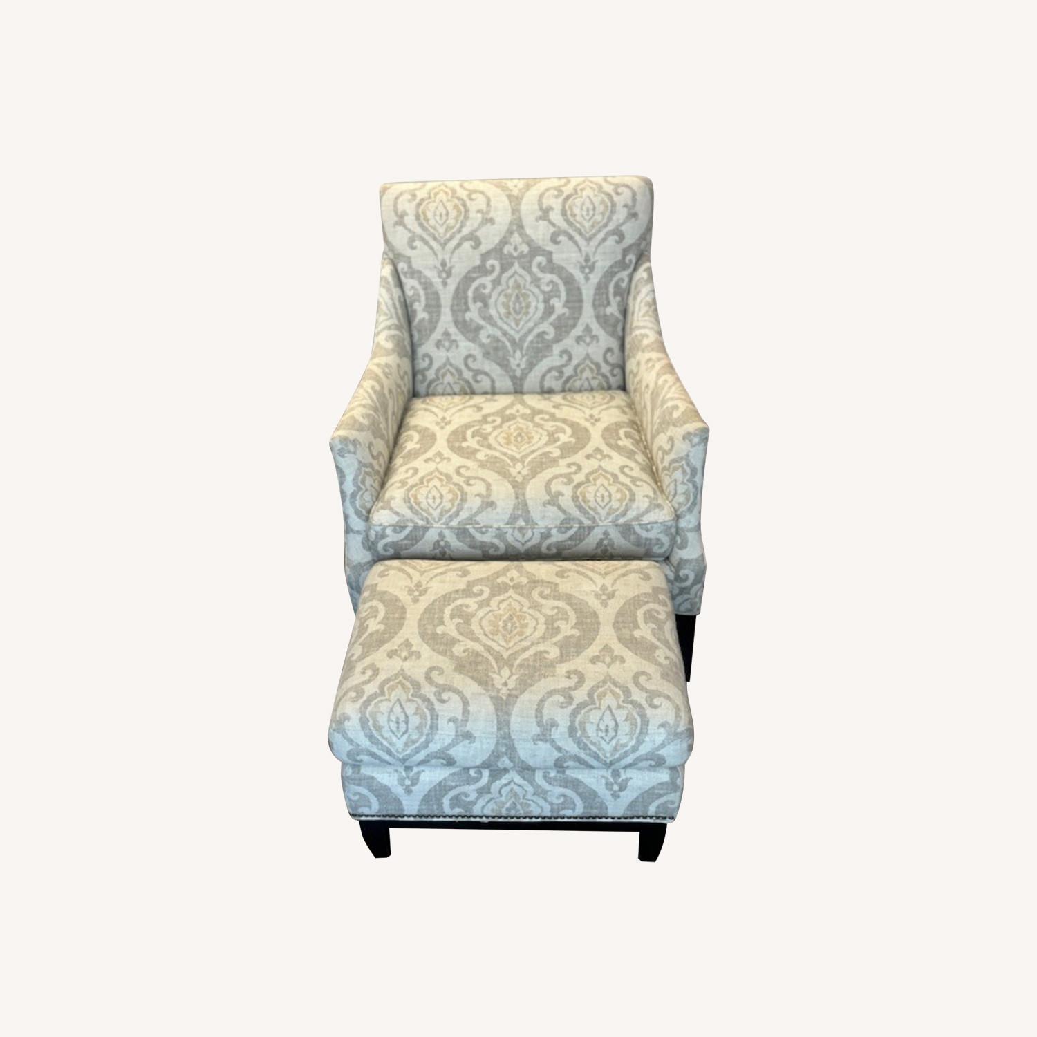 Arhaus Chair W Nailhead Detail & Matching Ottoman - image-0