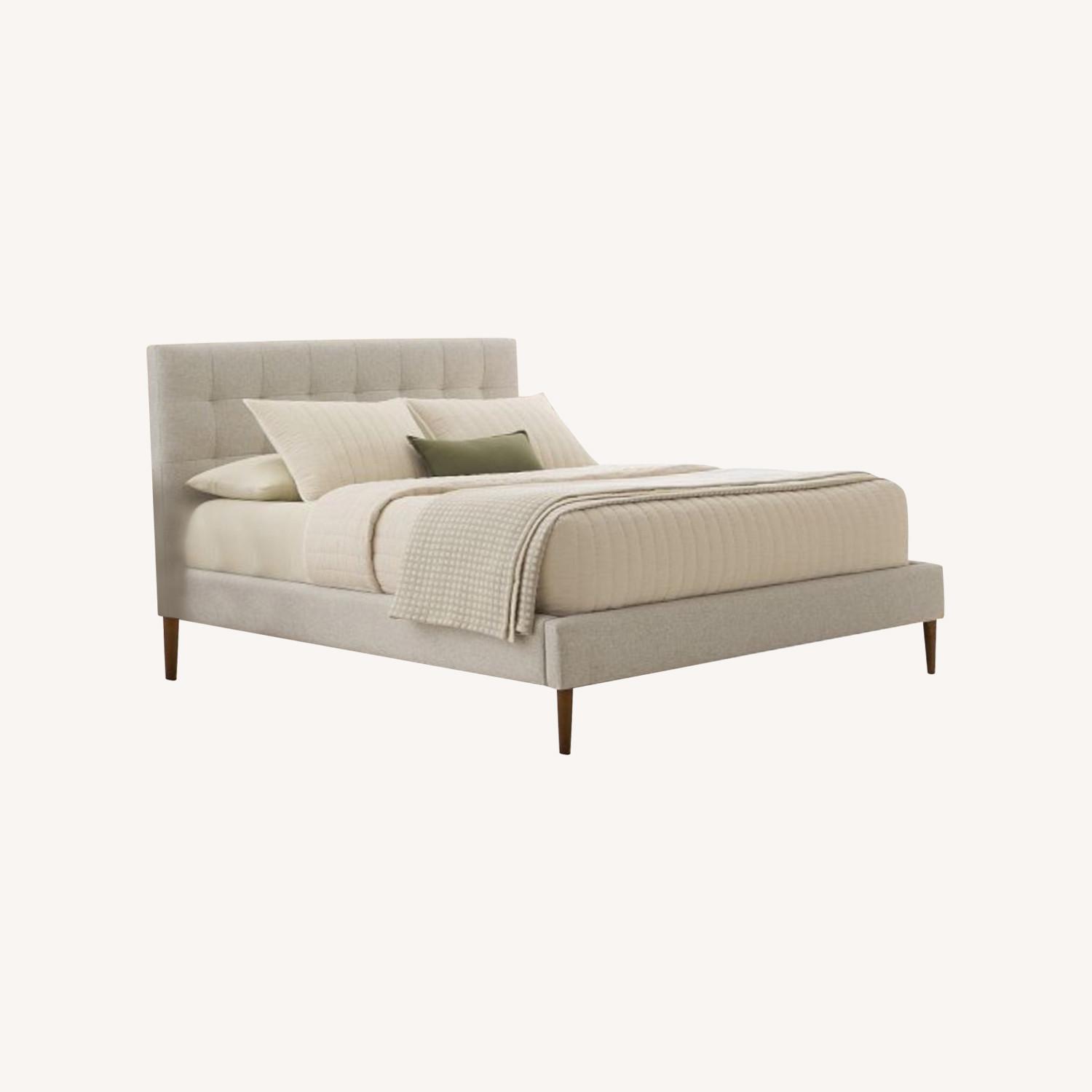 West Elm Emmett Tufted King Size Bed Chenille Tweed - image-0