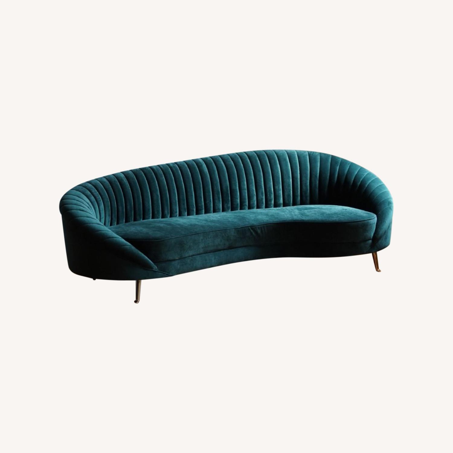 Curved Retro Modern Sofa in Evergreen Velvet - image-6