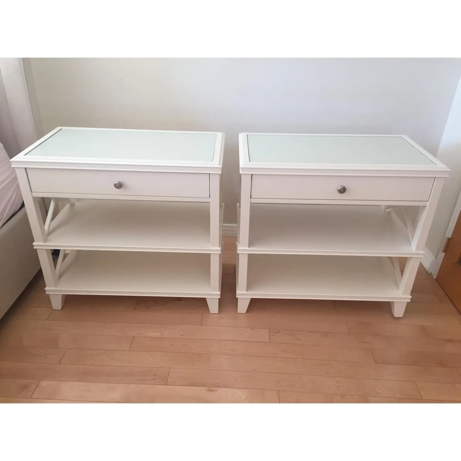 Pottery Barn Clara Wide Bedside Tables in Sky White - image-10