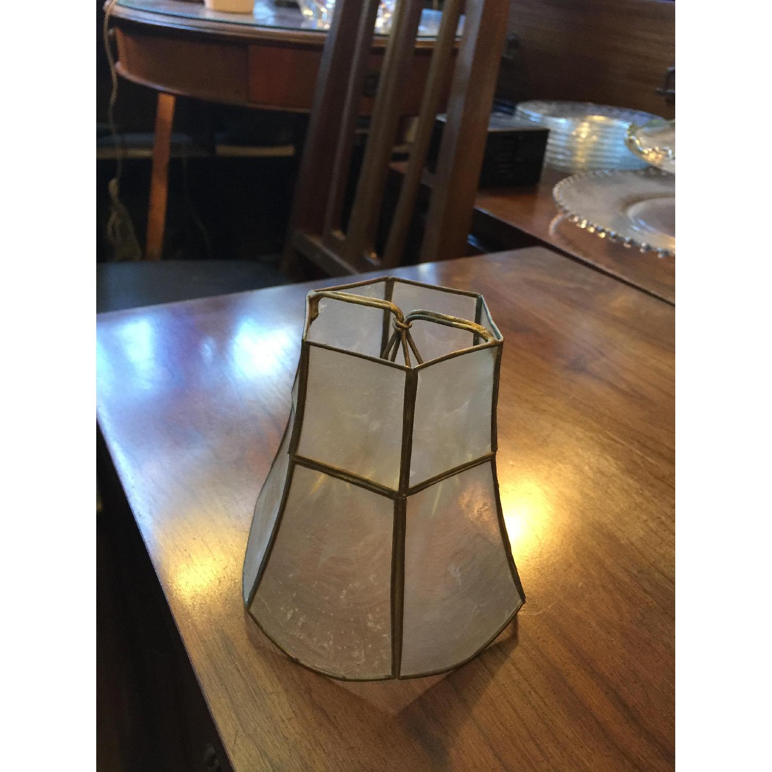 Vintage Metal Flower Lamp w/ Mother of Pearl Shade - image-2