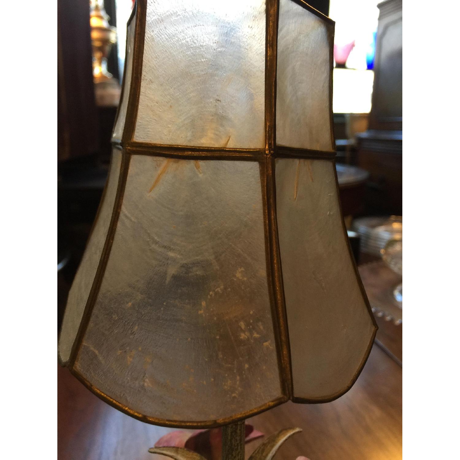 Vintage Metal Flower Lamp w/ Mother of Pearl Shade - image-4