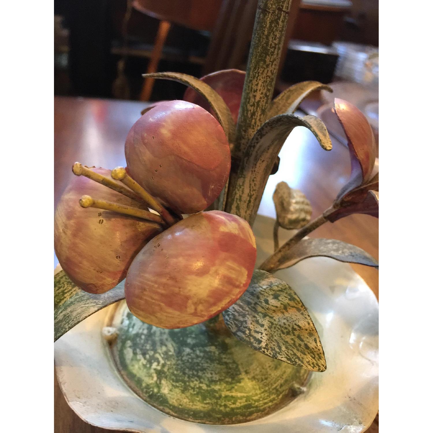 Vintage Metal Flower Lamp w/ Mother of Pearl Shade - image-6