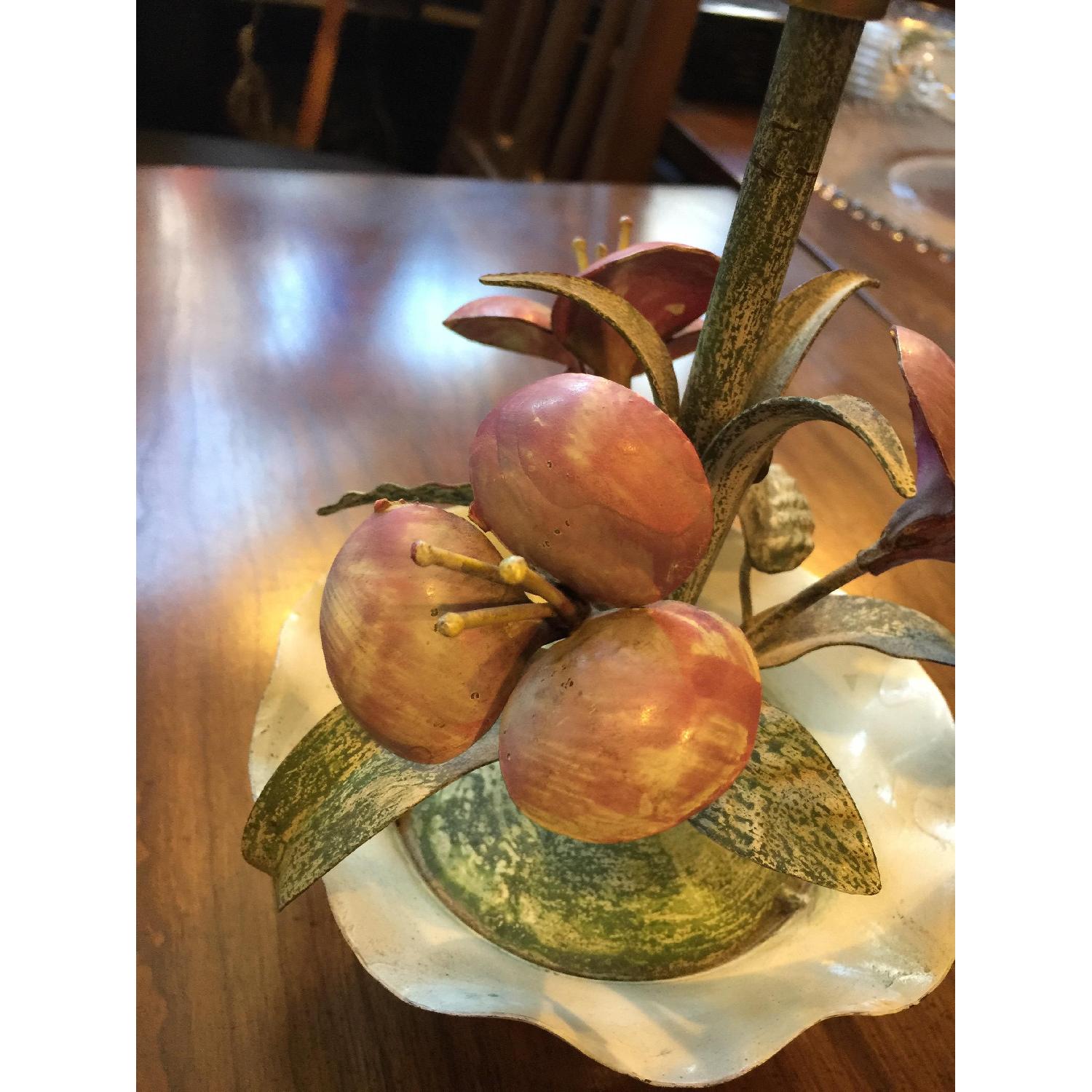 Vintage Metal Flower Lamp w/ Mother of Pearl Shade - image-8