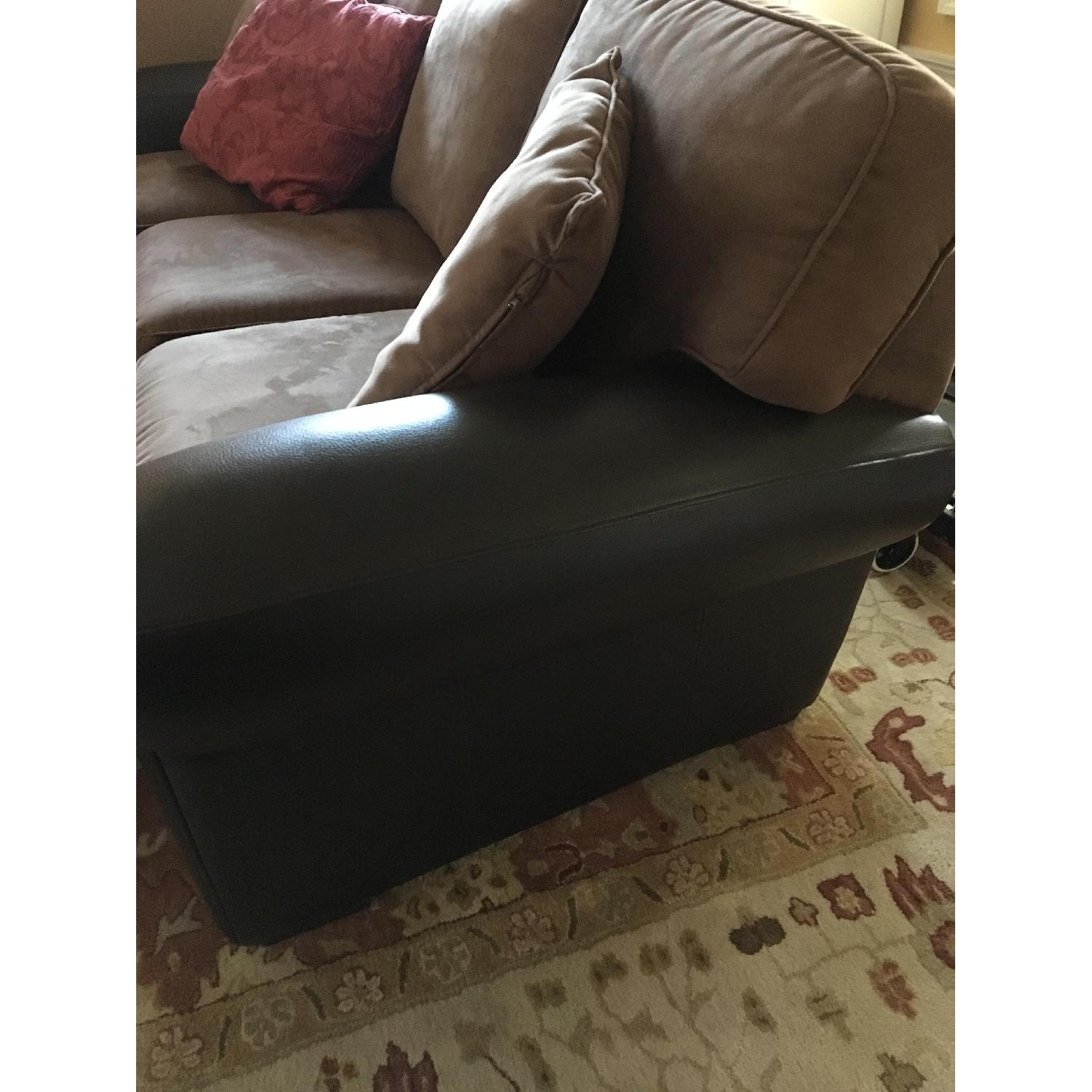 Suede/Leather Sectional Sofa w/ Chaise Lounge - image-3