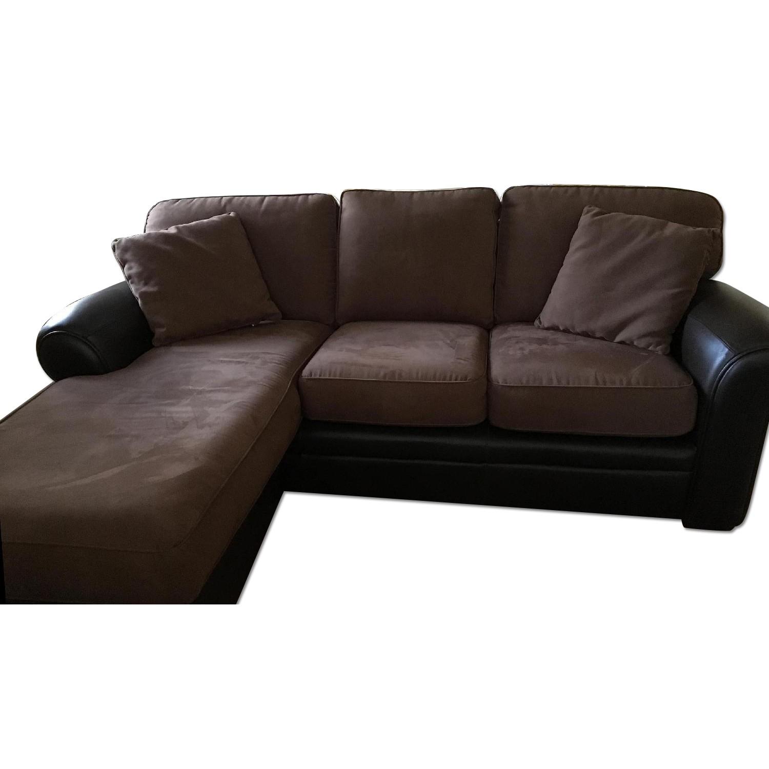 Suede/Leather Sectional Sofa w/ Chaise Lounge - image-0