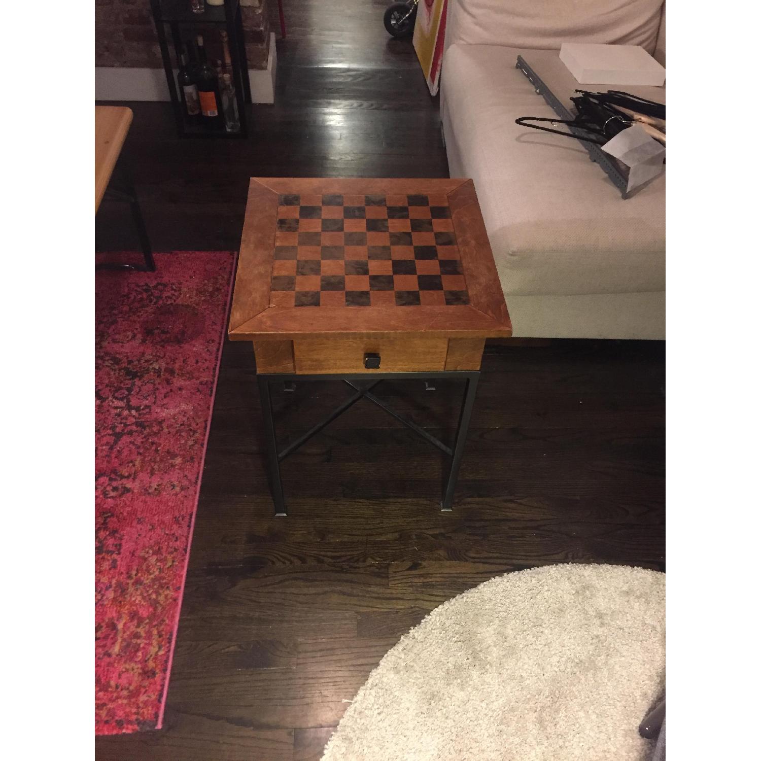 Rustic Wood & Iron Side Table w/ Convertible Chessboard - image-3