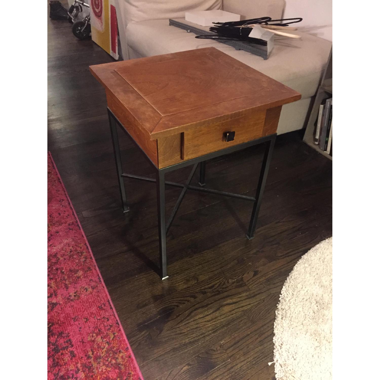 Rustic Wood & Iron Side Table w/ Convertible Chessboard - image-4