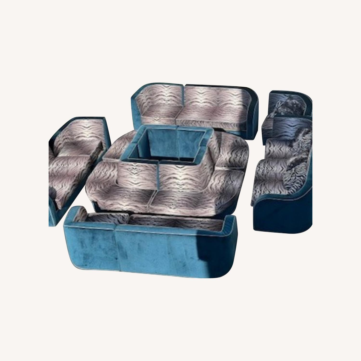 Italian Velvet Zebra Turquoise 12+ Pcs Sofa Copper - image-0