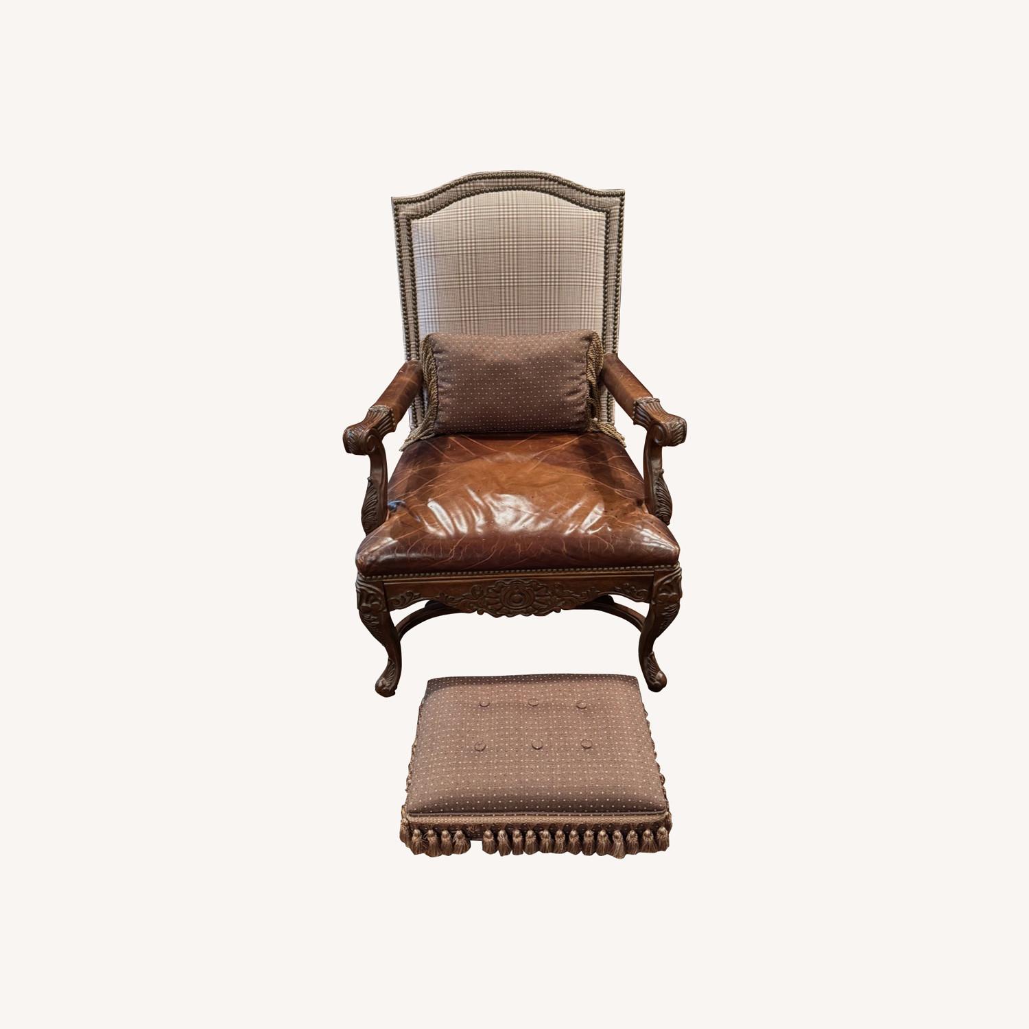 Williams Sonoma Leather Chair & Ottoman - image-0