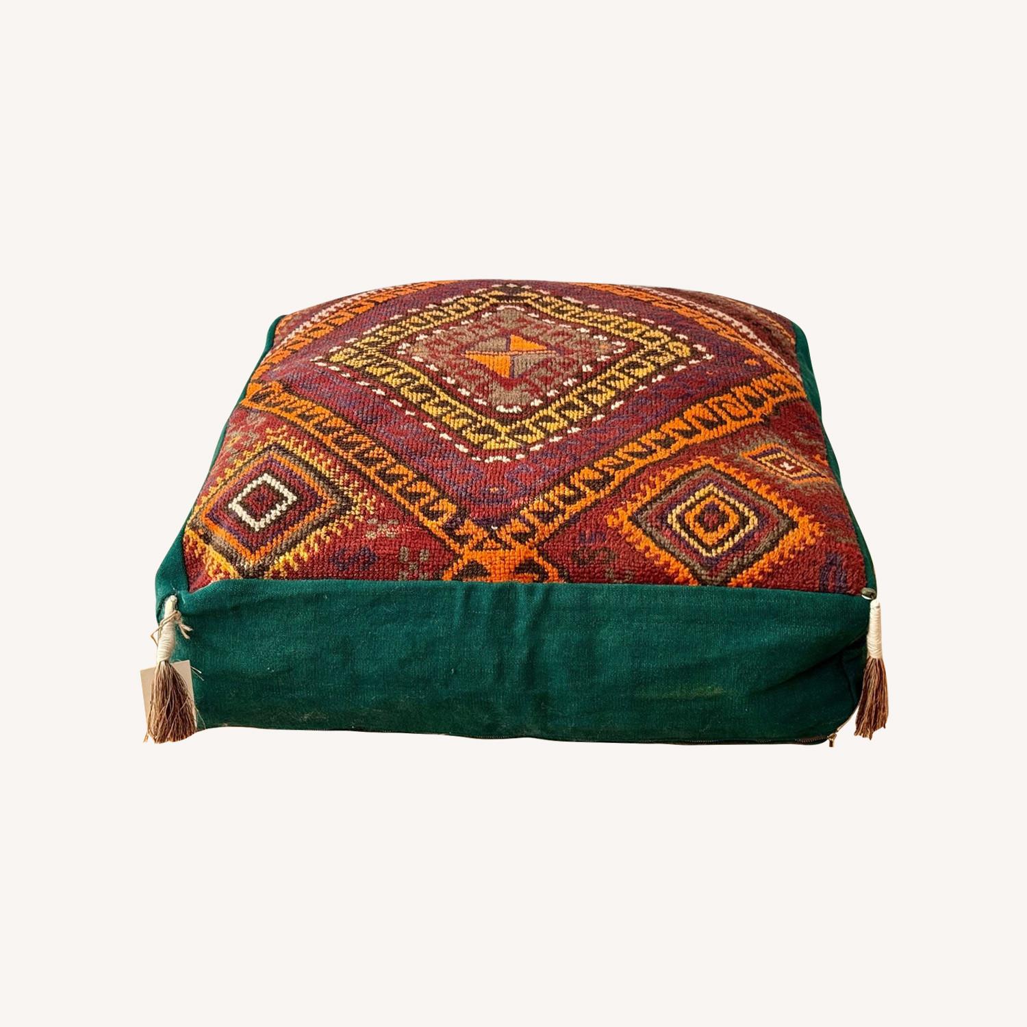 Mid-Century Kilim Ottoman Cushion in Green/Orange - image-0