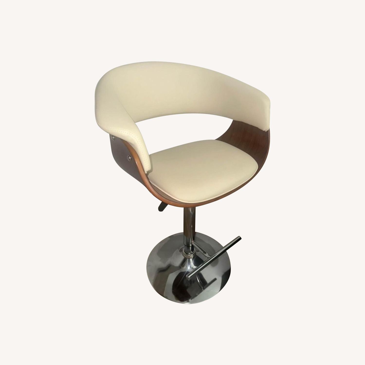 3 Adjustable Cream/Brown Swivel Barstools - AptDeco
