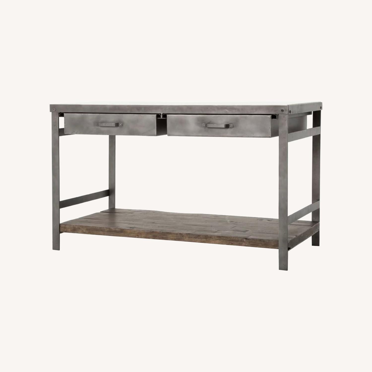 Crate & Barrel Marble Steel Kitchen Island - image-0