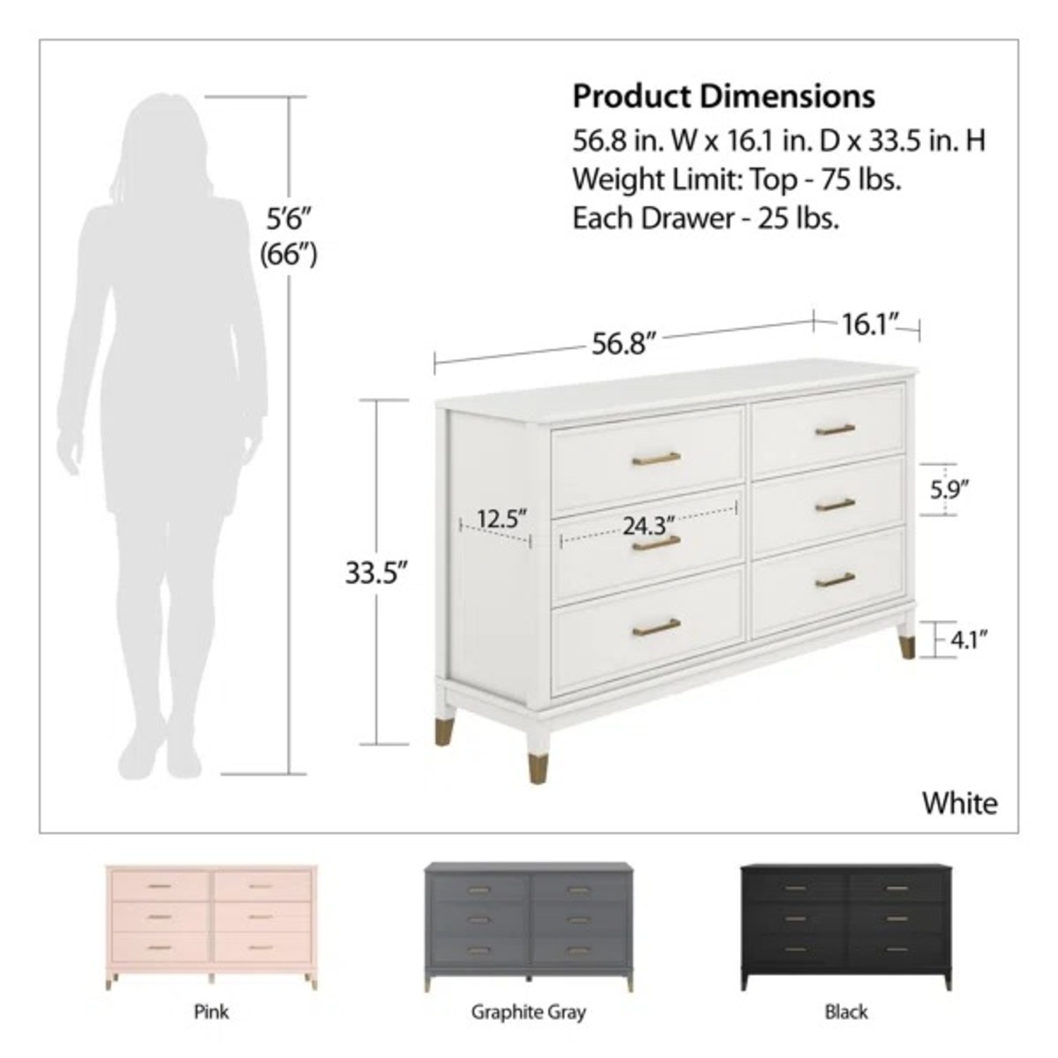 Westerleigh 6 Drawer 56.77" W Double Dresser - image-6