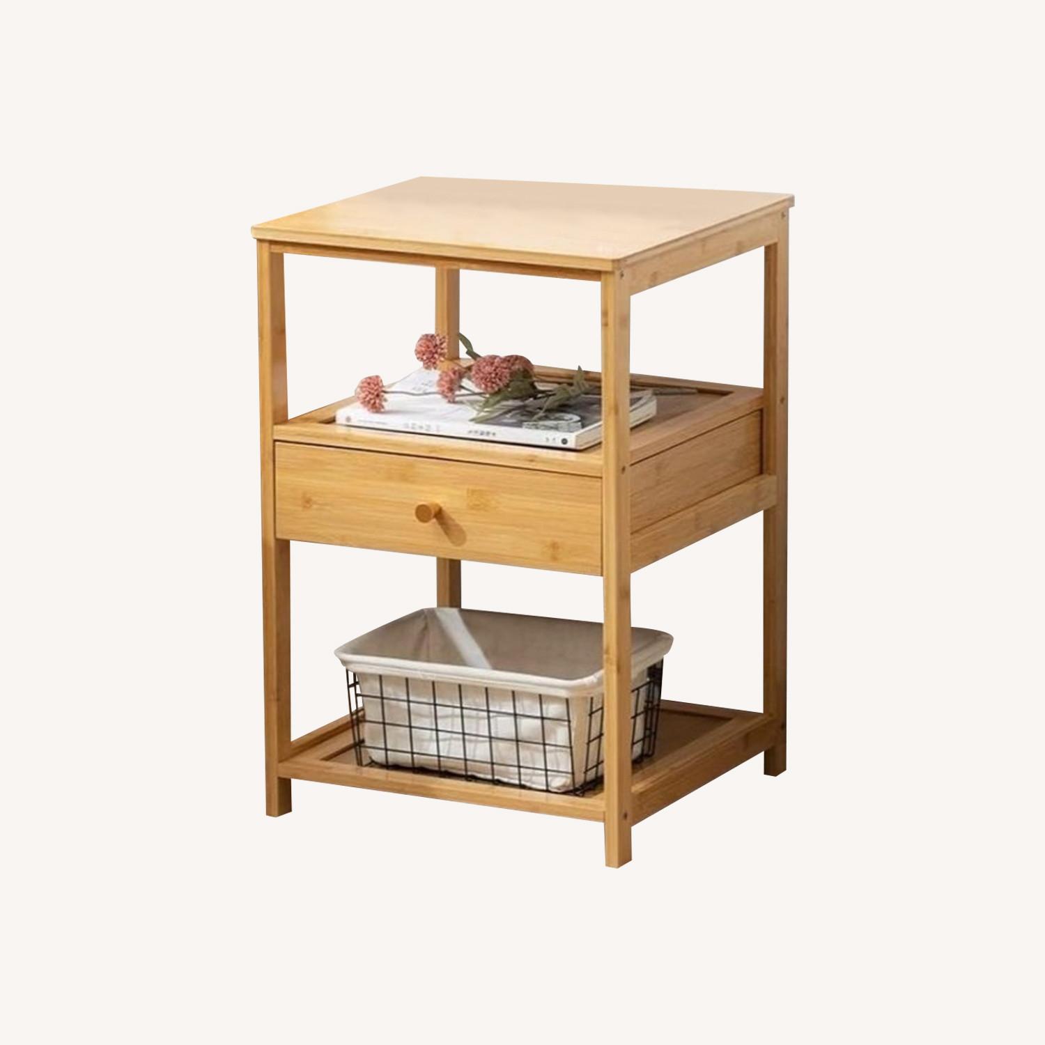 Bamboo Nightstand Side Table with Charging Station - image-0