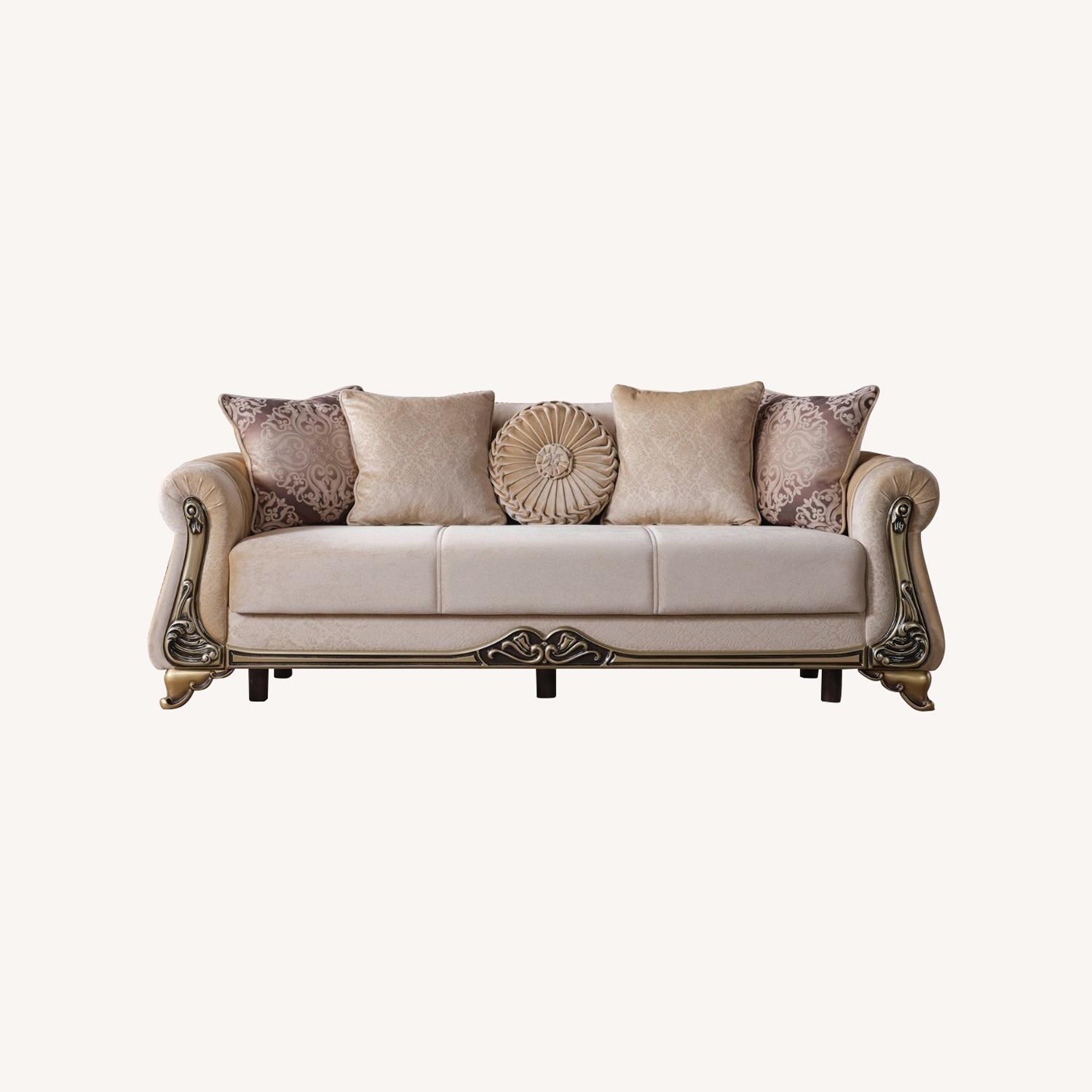 Convertible Beige Sofa with Gold Accents & Storage - image-7