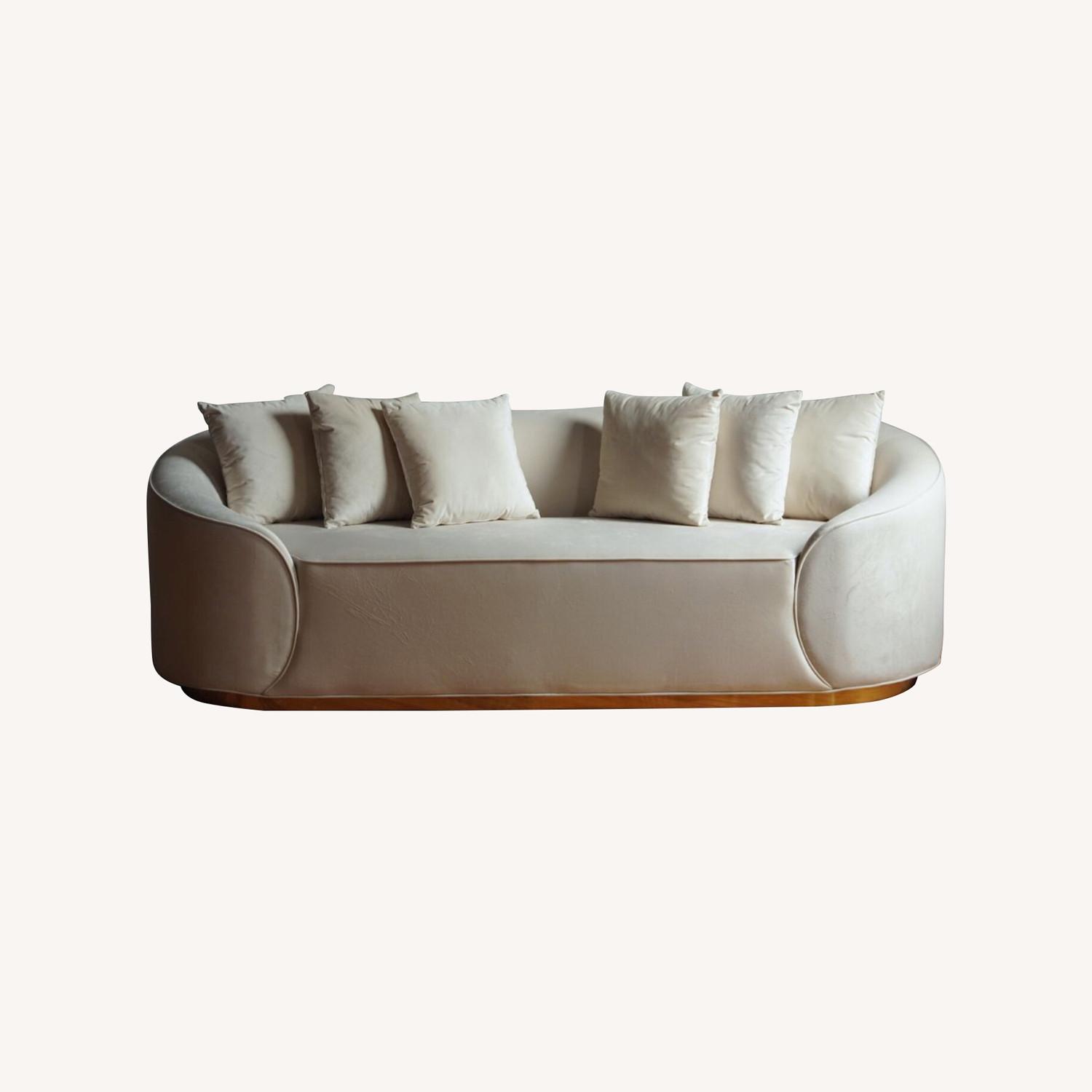 Modern Round Sofa in Ivory Velvet - image-4