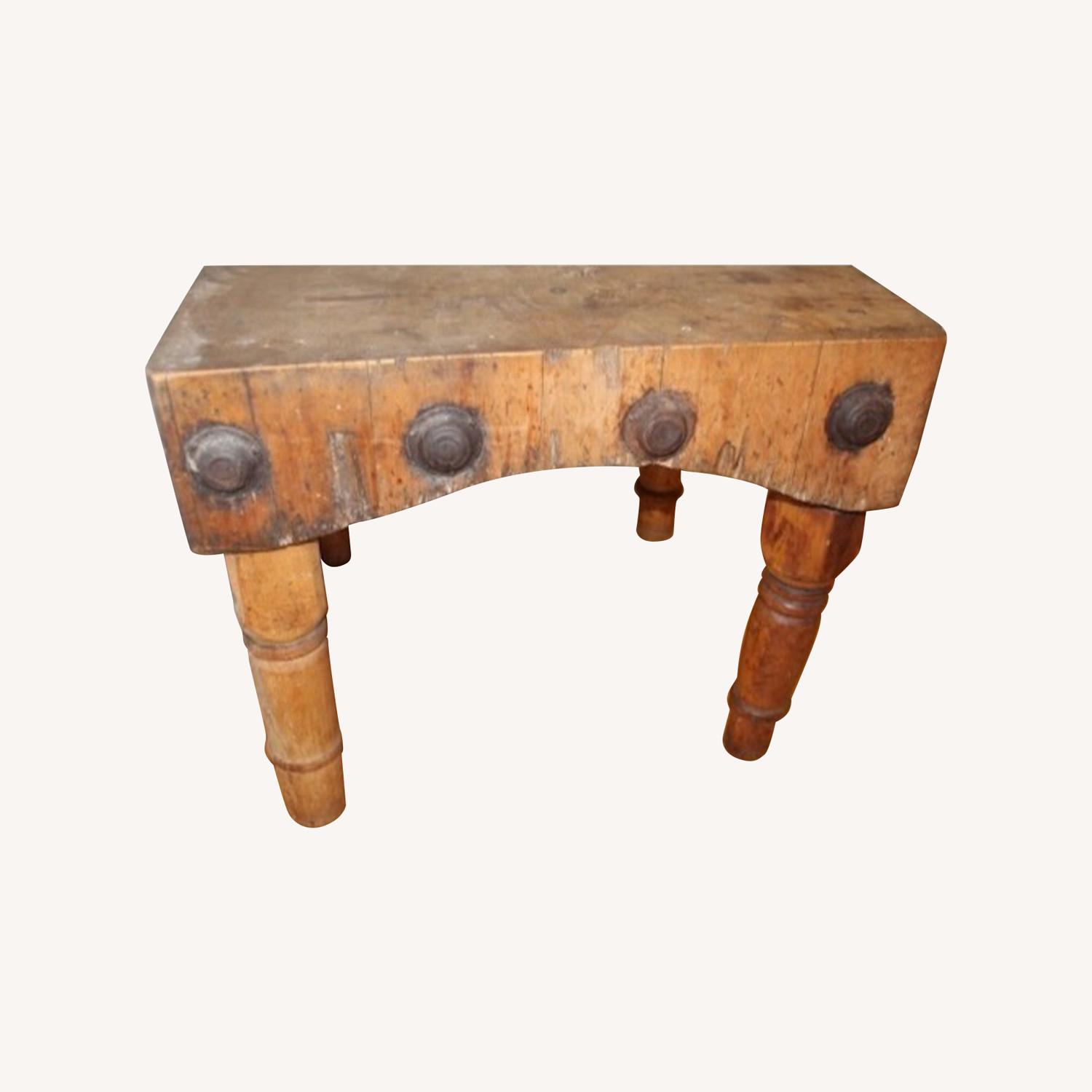 Antique Wood Butcher Block Table - image-0