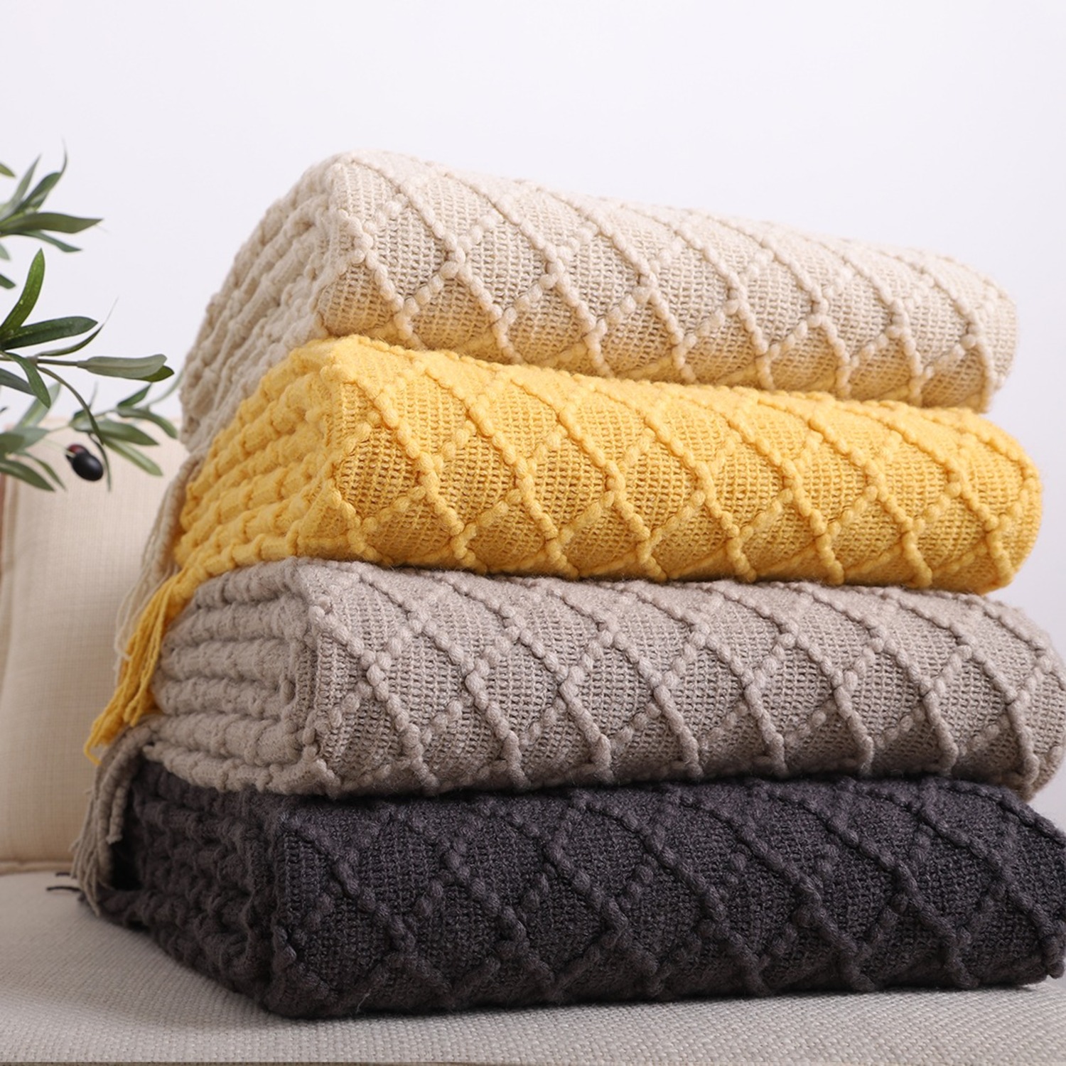 SOGA 2X Coffee Diamond Pattern Blanket - image-3