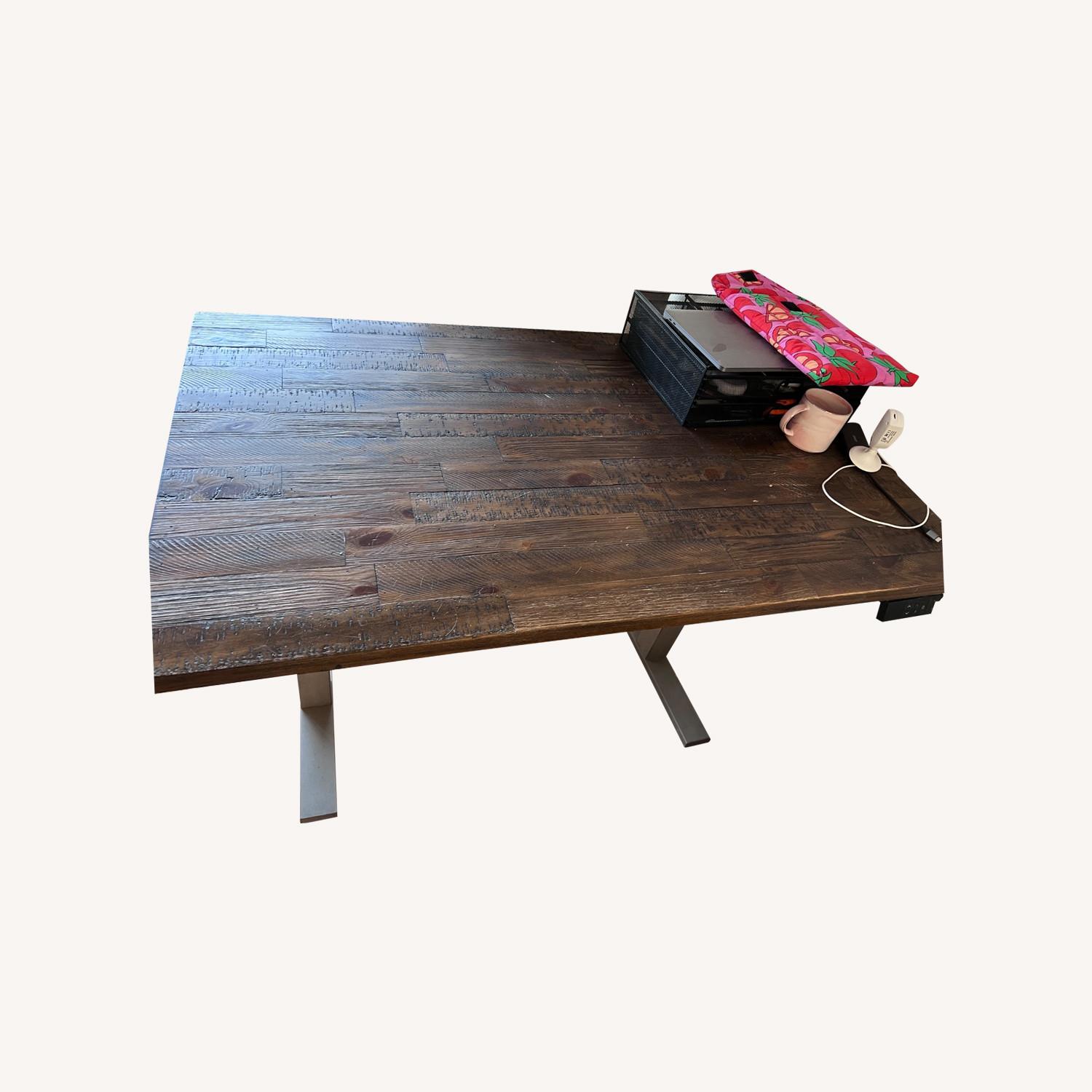 Standing Desk: Dark Brown Wood with Metal Legs - image-0